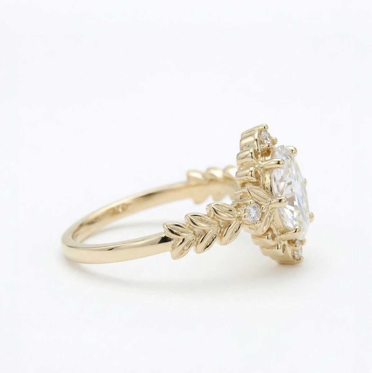 vintage oval moissanite leaf engagement ring victorian style romantic unique handmade gold ring nature inspired promise ring for her
