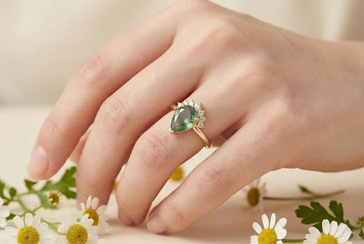 orleone natural moss agat engagement ring for women promise gift jewelry