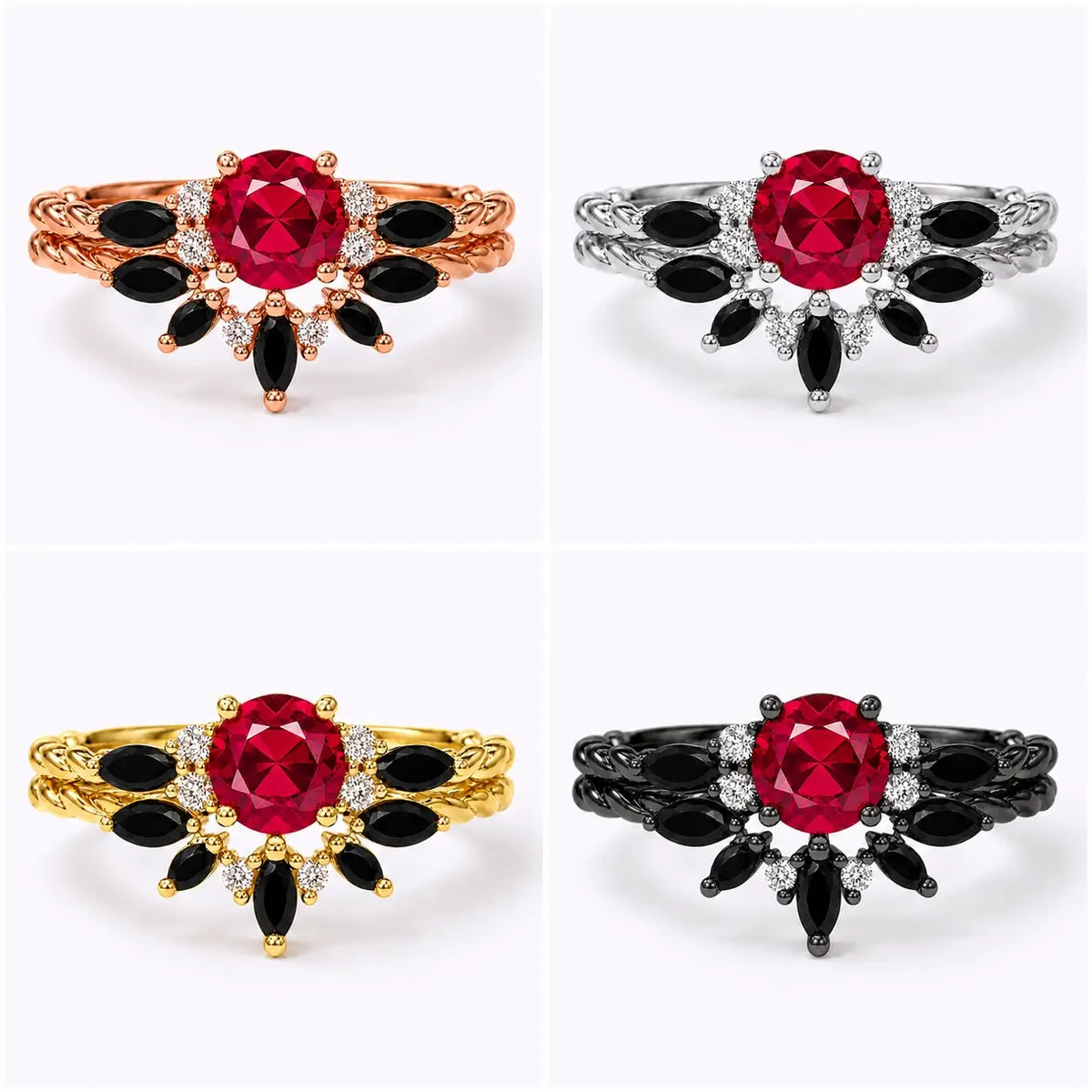 Matching wedding band with black onyx marquise stones and moissanite accents 4 color