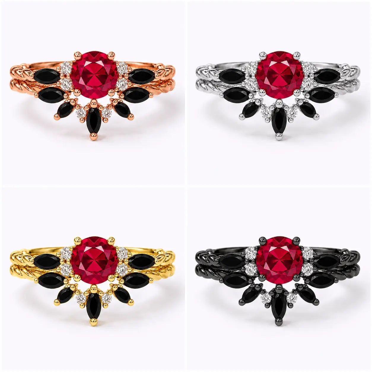 Matching wedding band with black onyx marquise stones and moissanite accents 4 color