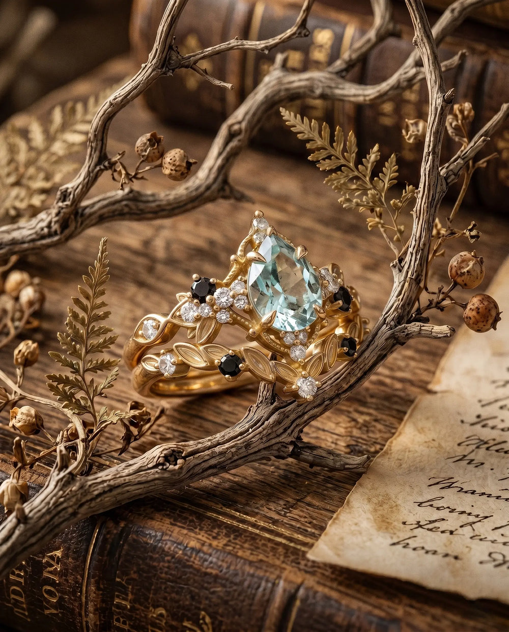 Bague de fiançailles design art vintage avec moissanite faite main sur mesure en or 18 carats