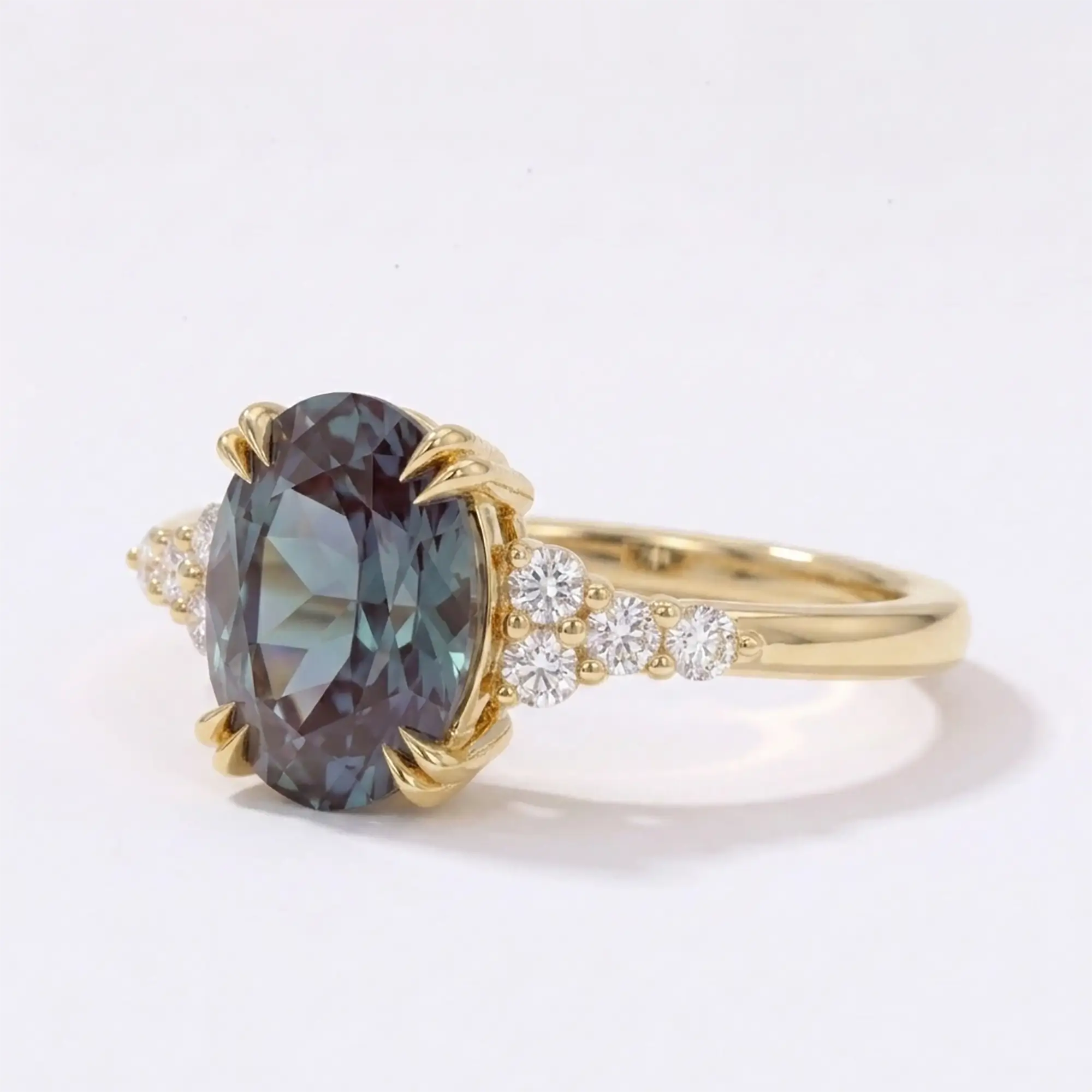 Celeste Oval Lab Alexandrite Art Deco Cluster Engagement Ring