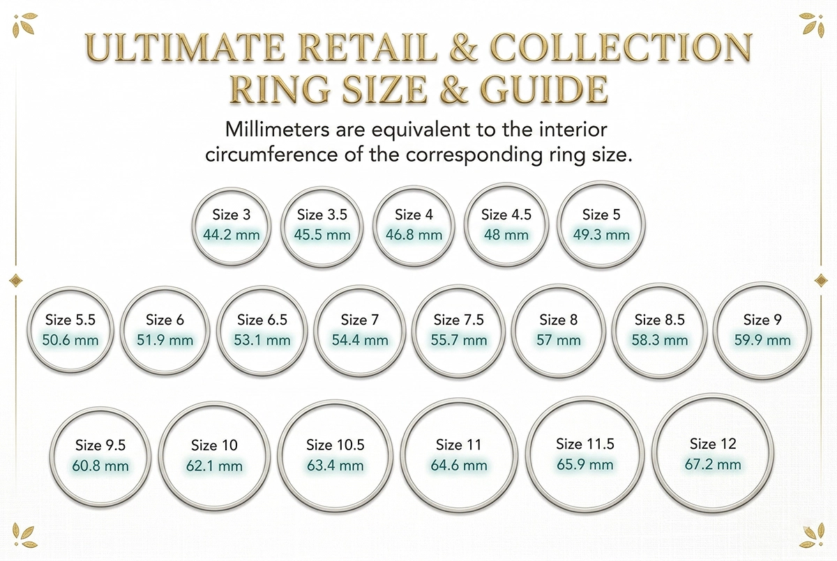 Ring placed on printed ring size chart for comparison