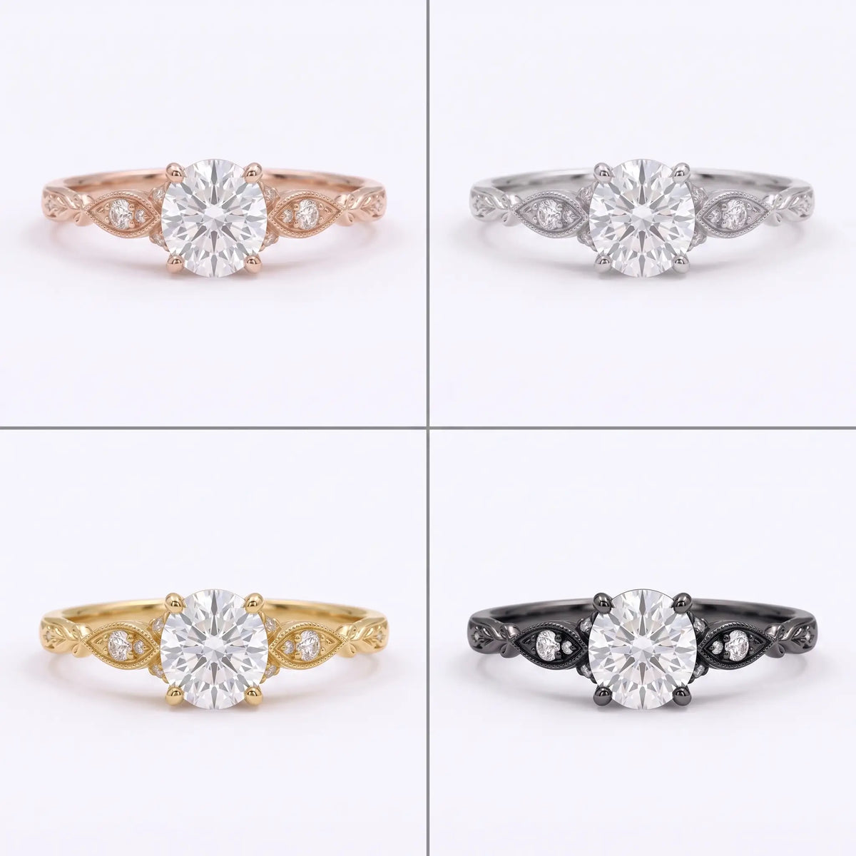 Vintage Round Moissanite Cluster Engagement Gold Ring – Rosavelle