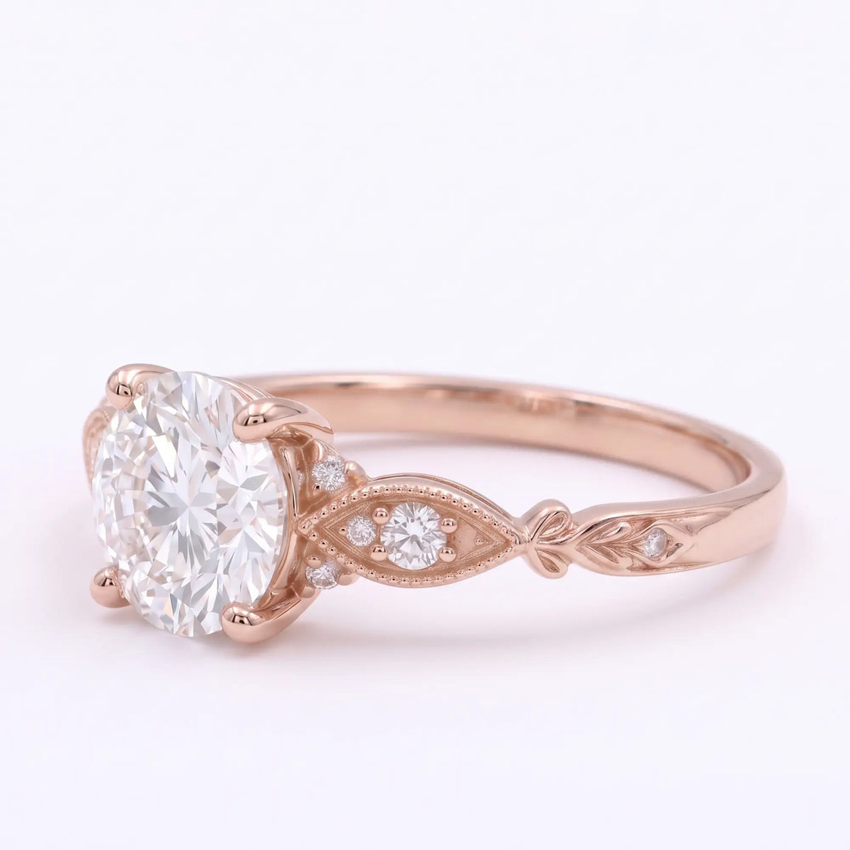 Vintage Round Moissanite Cluster Engagement Gold Ring – Rosavelle