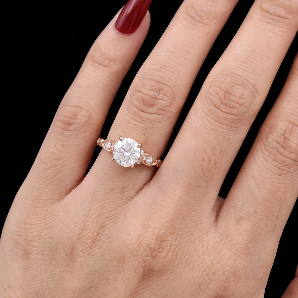Vintage Round Moissanite Cluster Engagement Gold Ring – Rosavelle