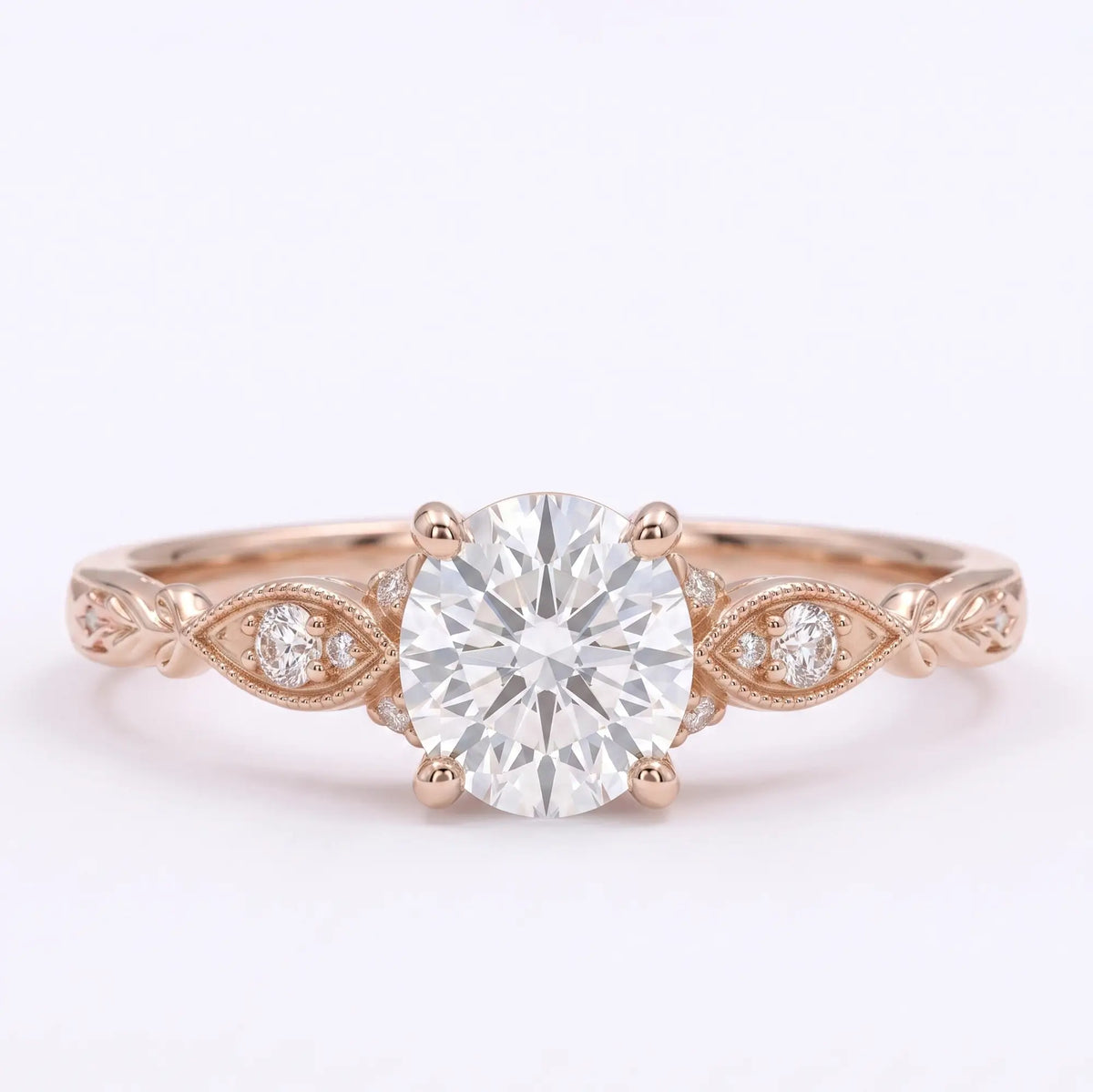 Vintage Round Moissanite Cluster Engagement Gold Ring – Rosavelle