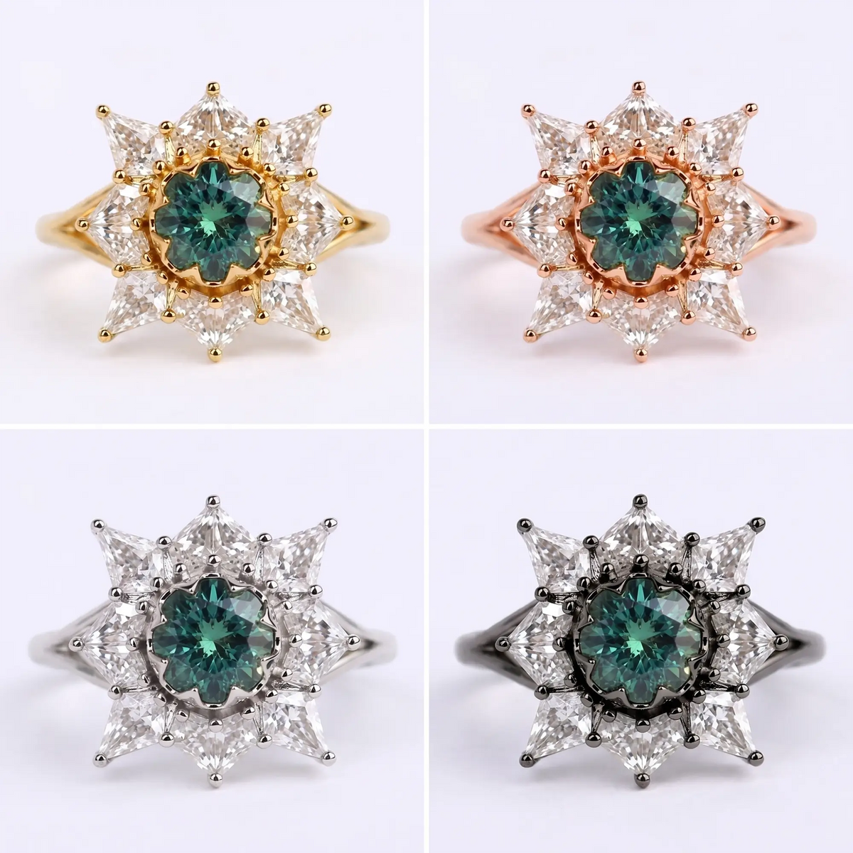 Solis Round Alexandrite Burst Halo Engagement Ring Bezel Set Rings