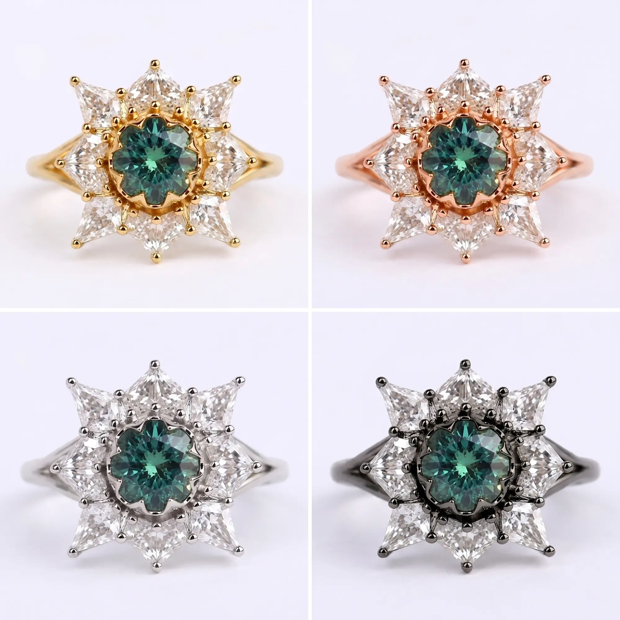 Solis Round Alexandrite Burst Halo Engagement Ring Bezel Set Rings