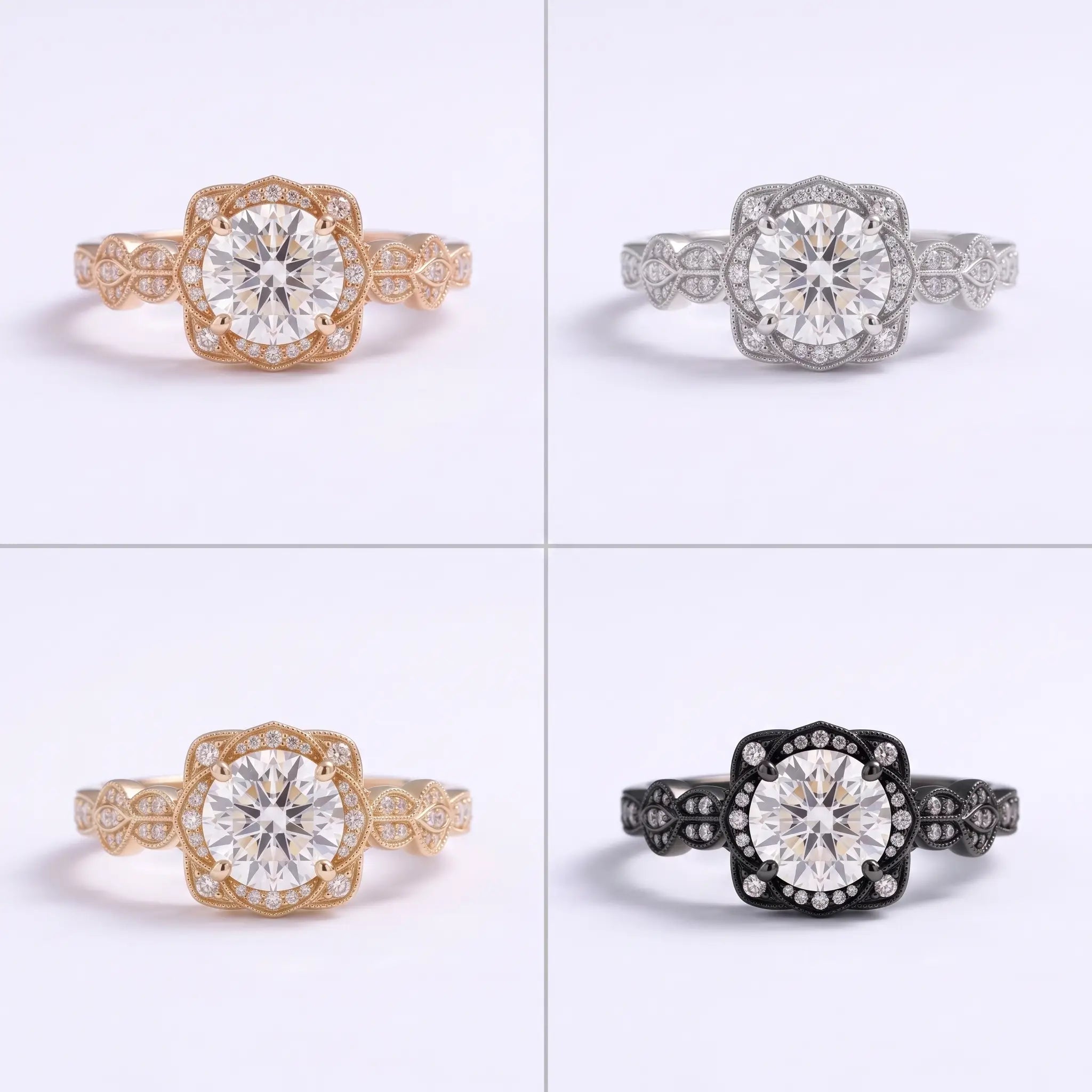Vintage Round Moissanite Halo Engagement Ring Edwardian Floral Milgrain Ring – Seravienne