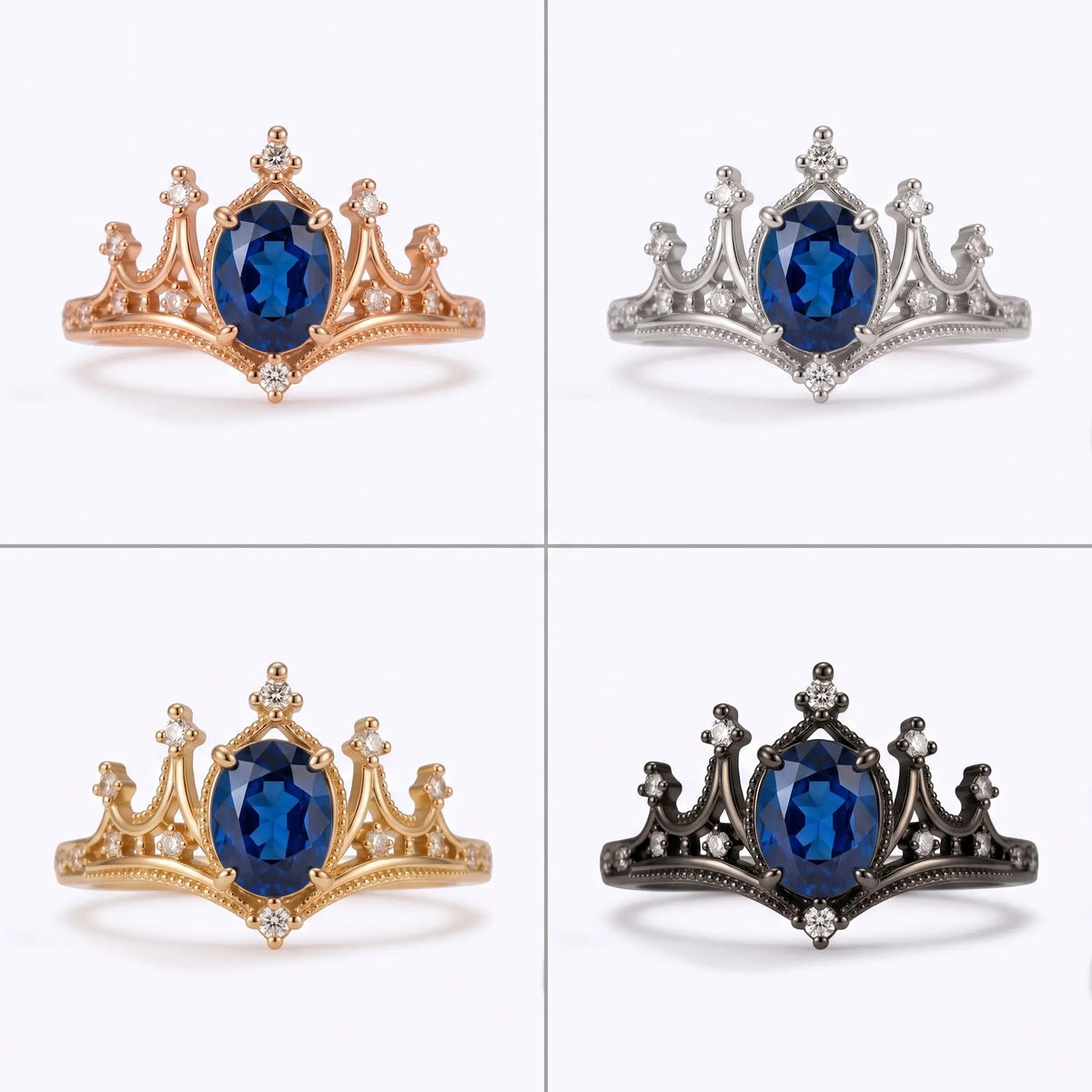 September birthstone ring with oval lab sapphire and gold setting