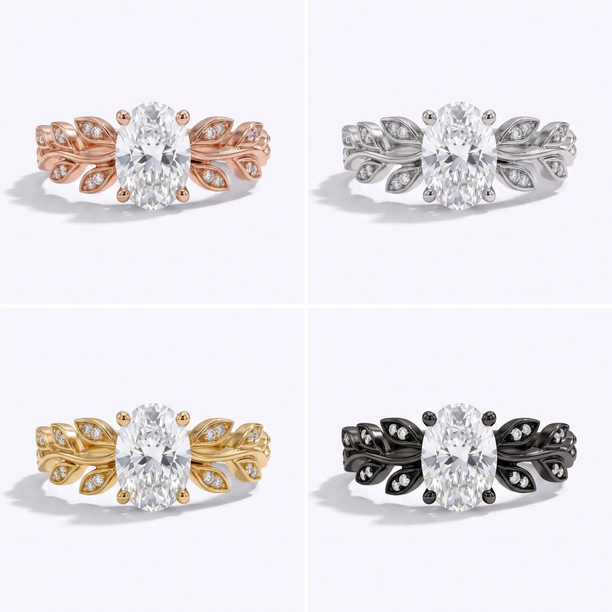 Creative leaf solitaire engagement ring with moissanite accents
