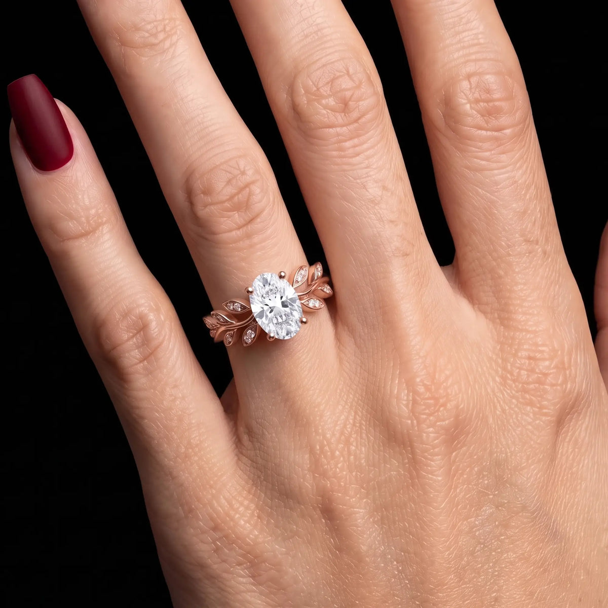 Forest inspired oval moissanite gold ring for women