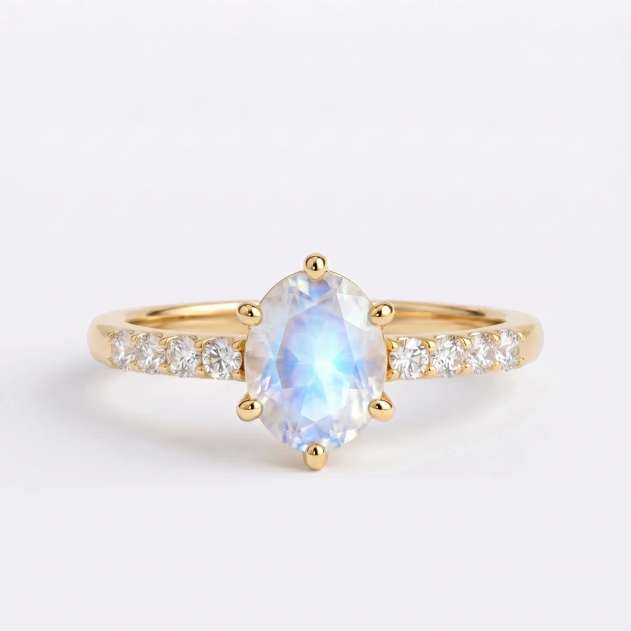 Handcrafted classic oval moonstone pavé band engagement ring - Sylvara by Orleone