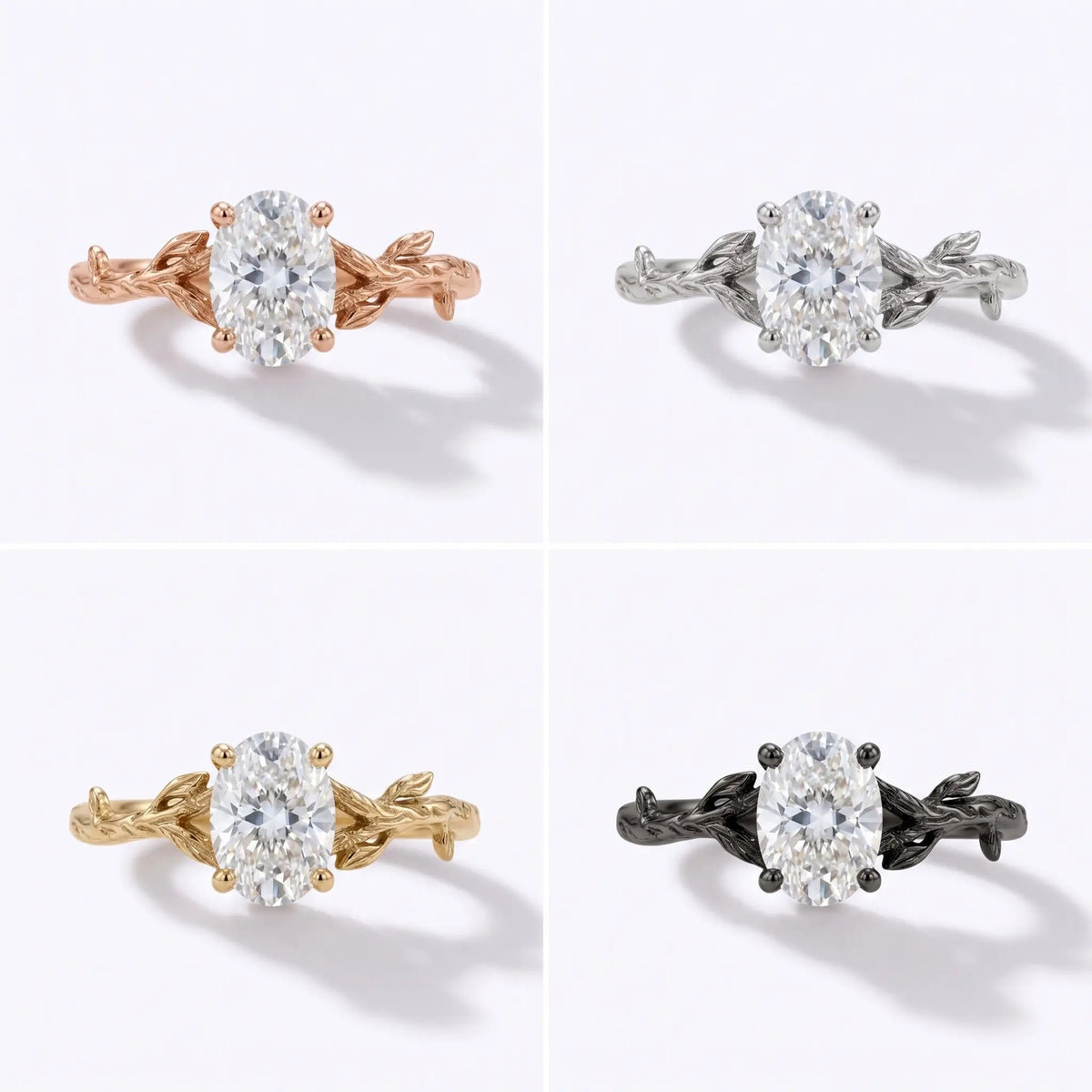 Minimalist nature inspired oval solitaire engagement ring