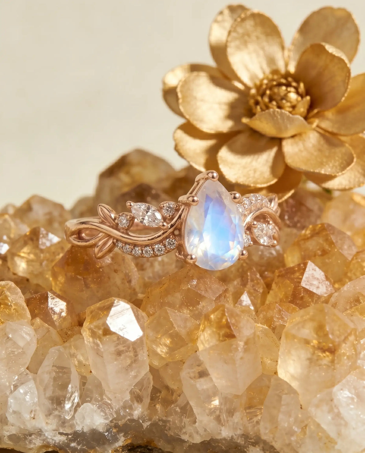 Thalia vine ring highlighting the durable band profile and balanced stone alignment
