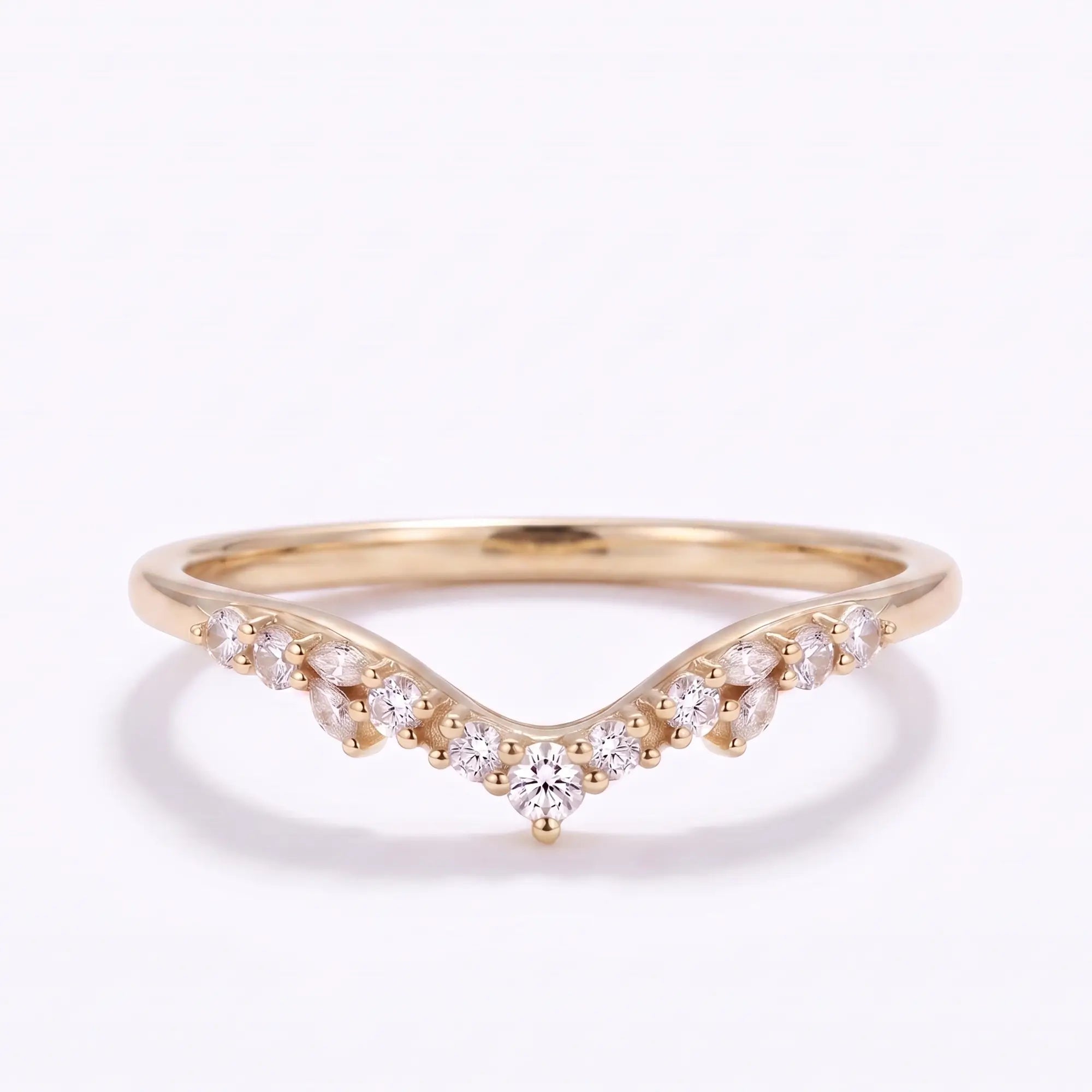 Curved Moissanite Wedding Band Marquise Stackable Contour Ring
