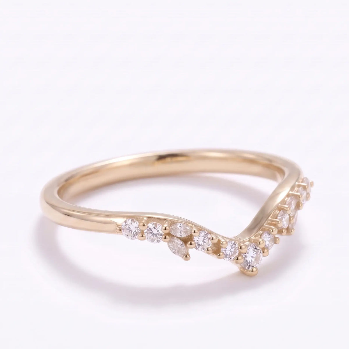 Curved Moissanite Wedding Band Marquise Stackable Contour Ring