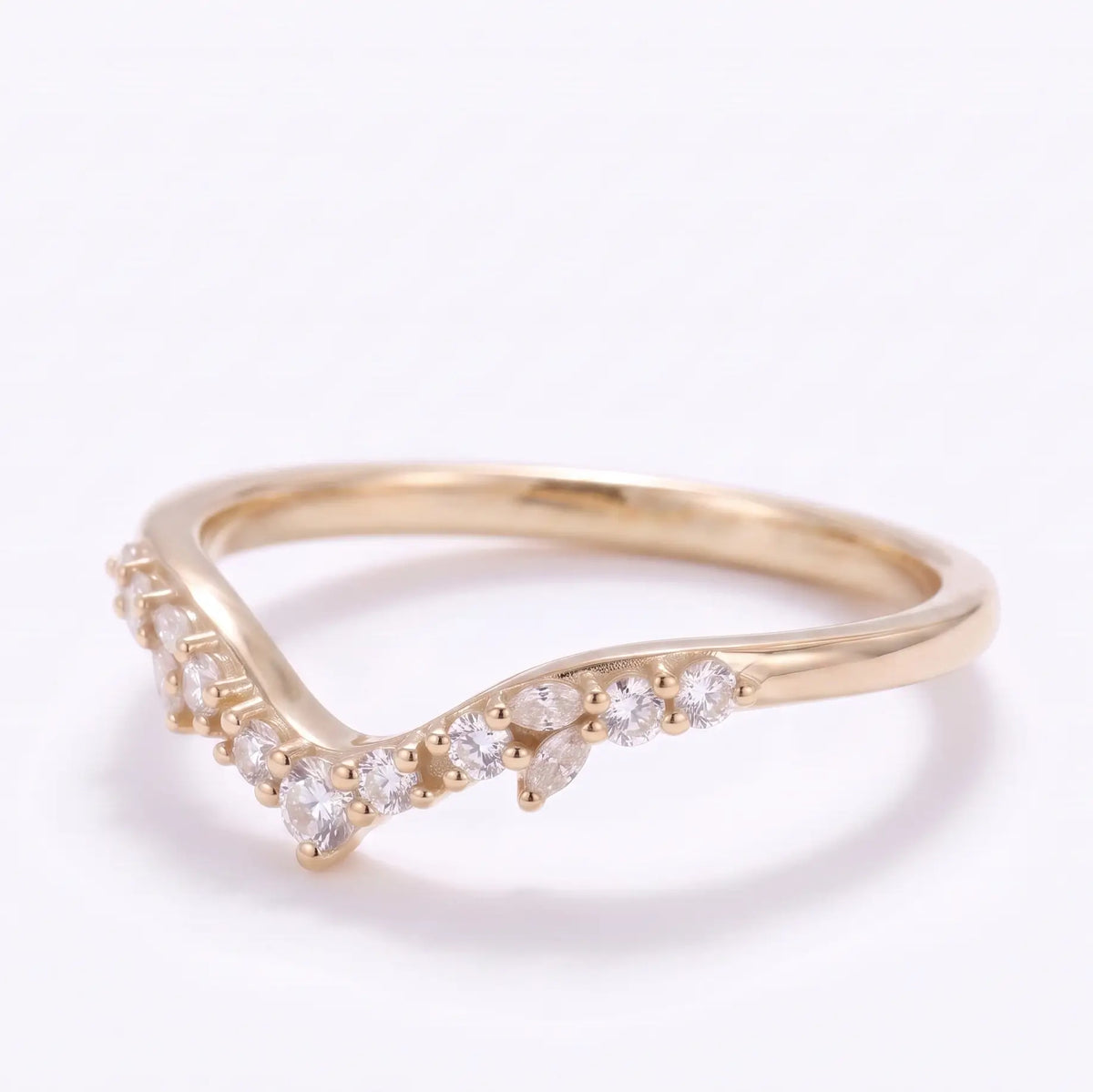 Curved Moissanite Wedding Band Marquise Stackable Contour Ring