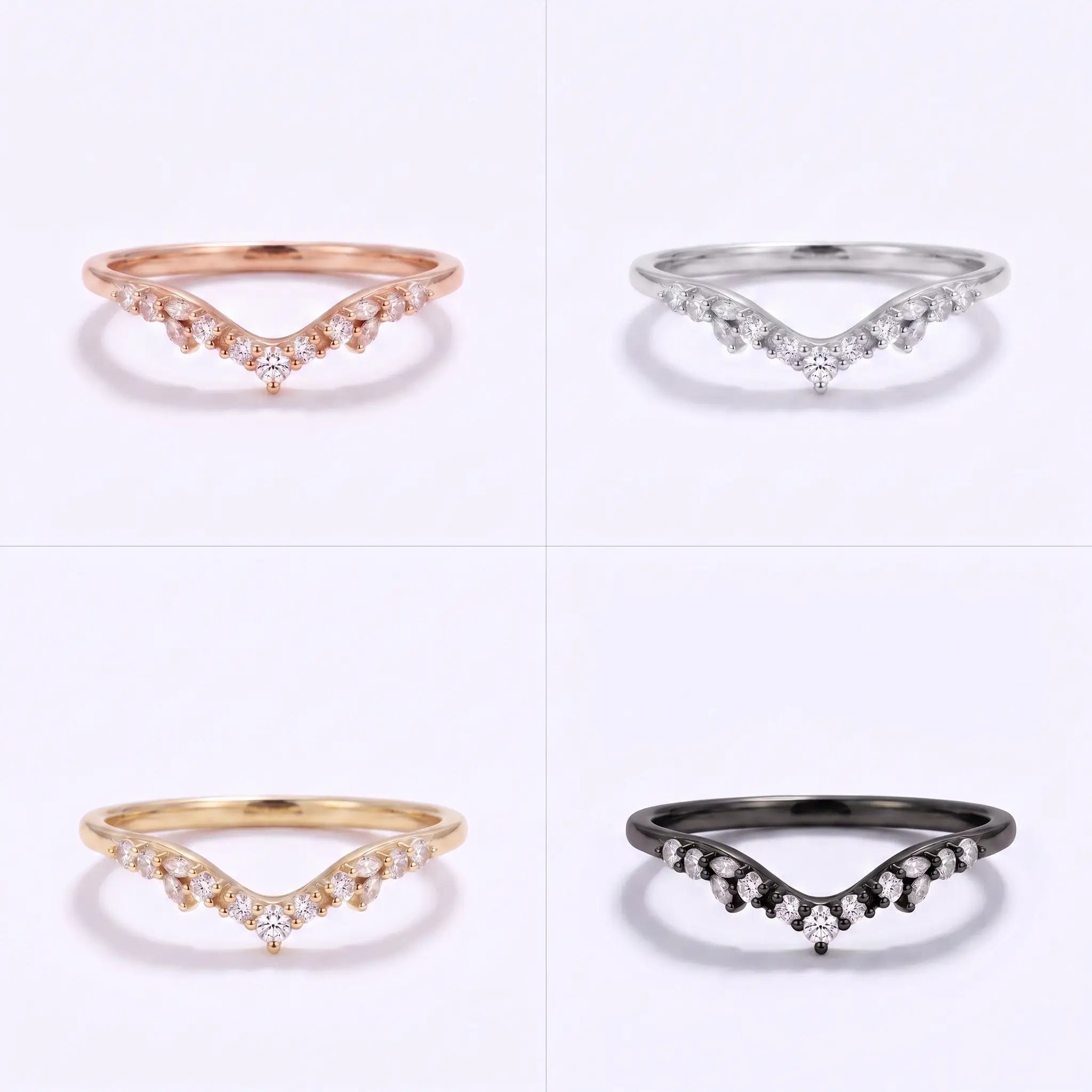 Curved Moissanite Wedding Band Marquise Stackable Contour Ring