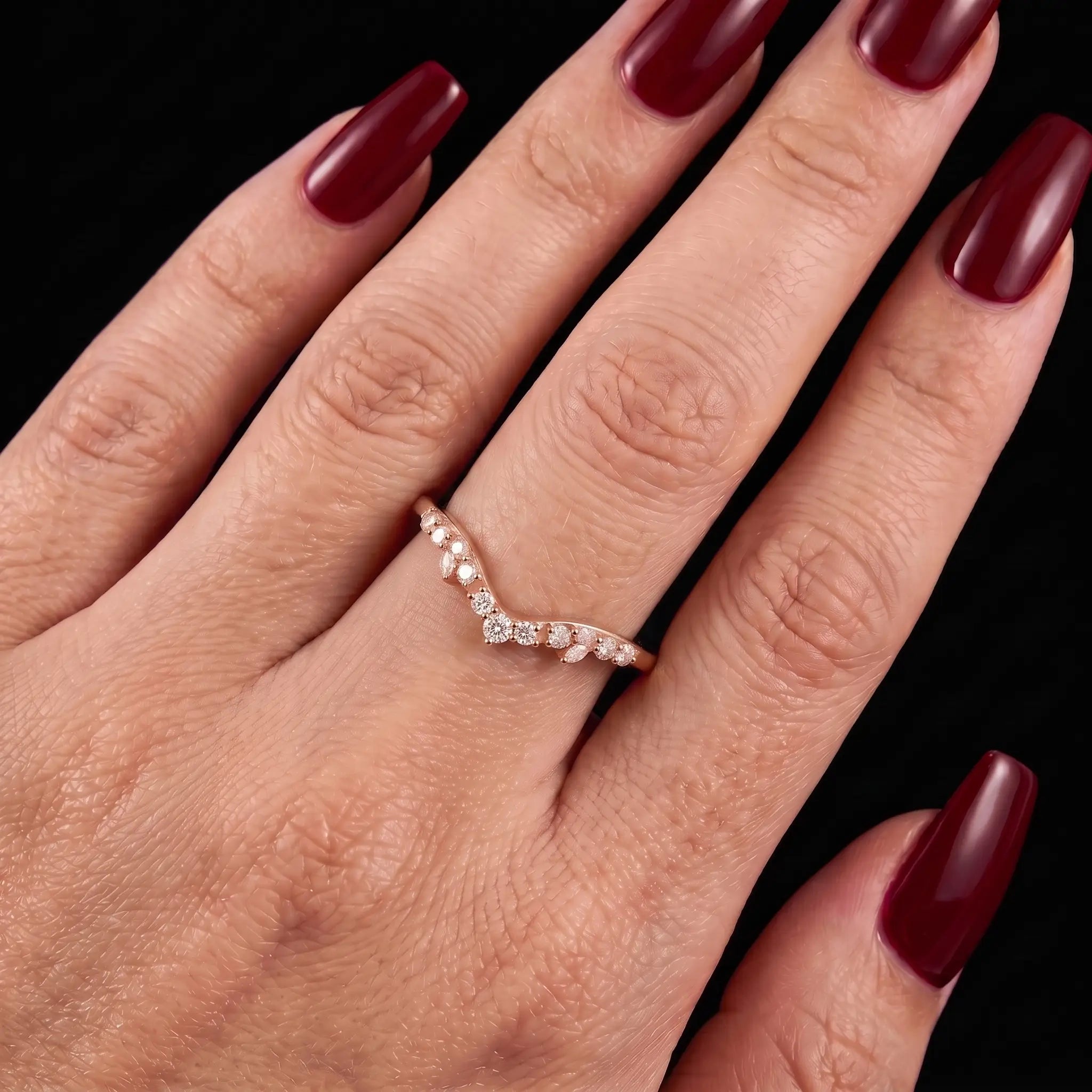 Curved Moissanite Wedding Band Marquise Stackable Contour Ring