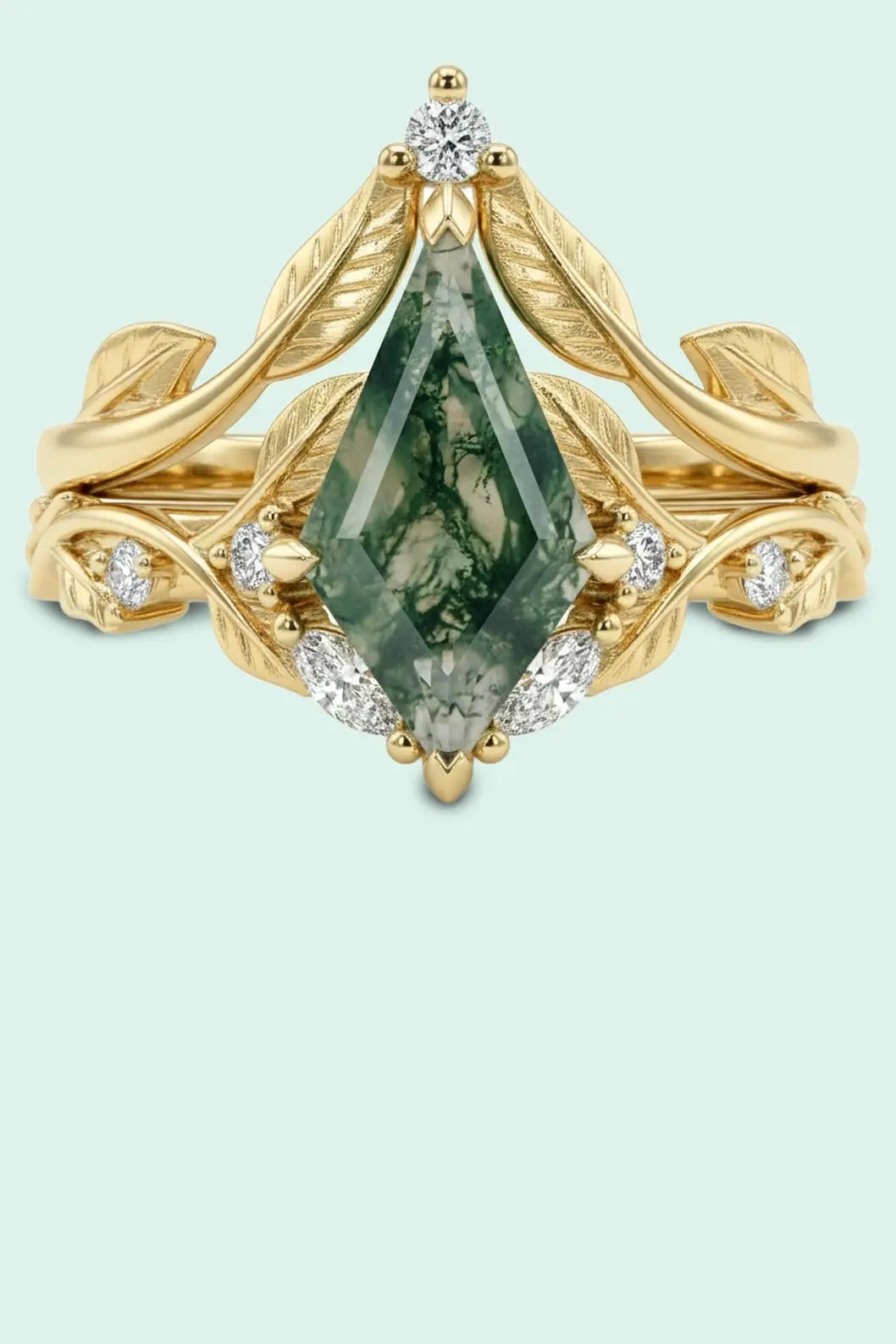 orleone bridal ring sets leaf moss agate engagement ring kite cut jewelry