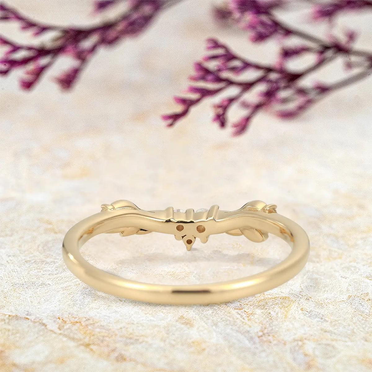 Whispers of Nature Moissanite Wedding Band – Delicate Leaf Design | orleone