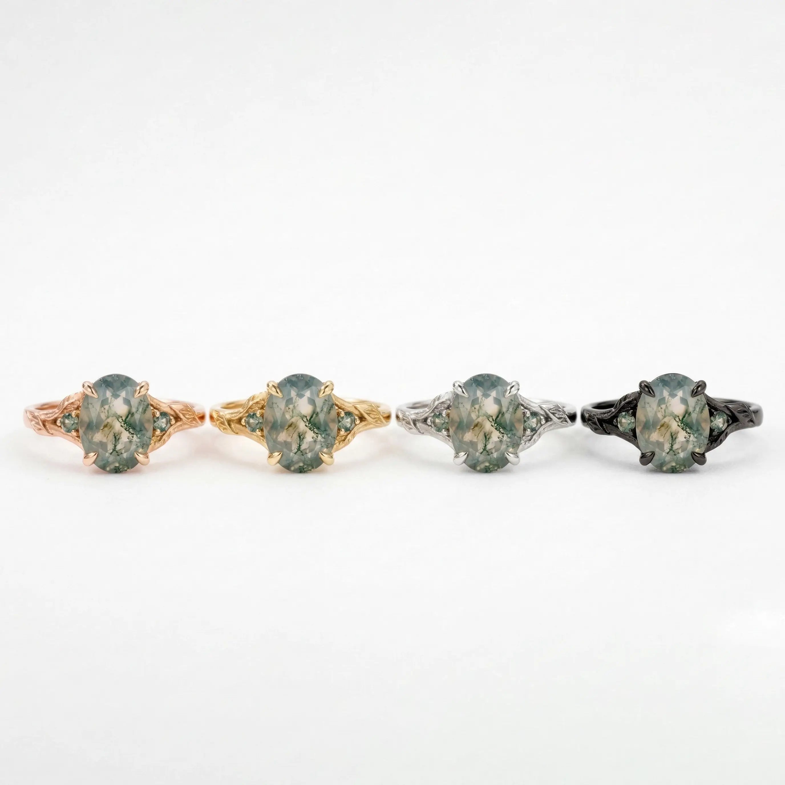 oval moss agate gemstone with natural green inclusions -4 color