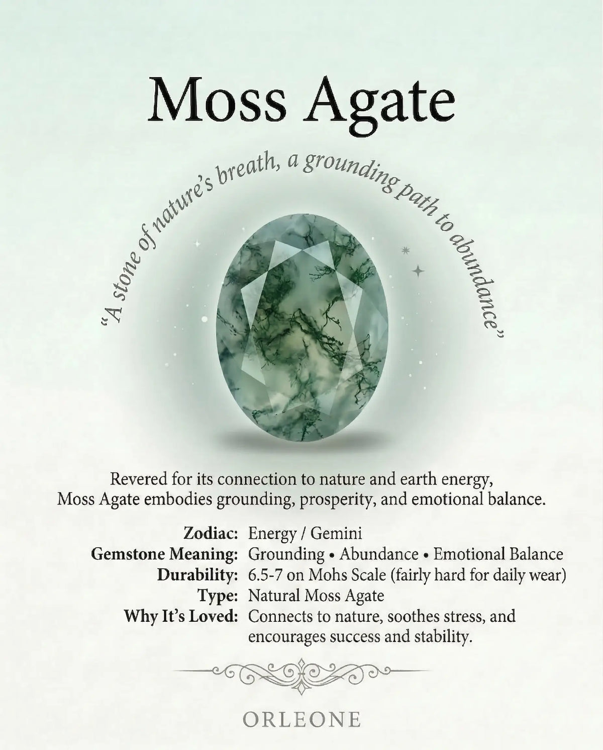 oval cut moss agate natural gemstone orleone jewelry knowledge