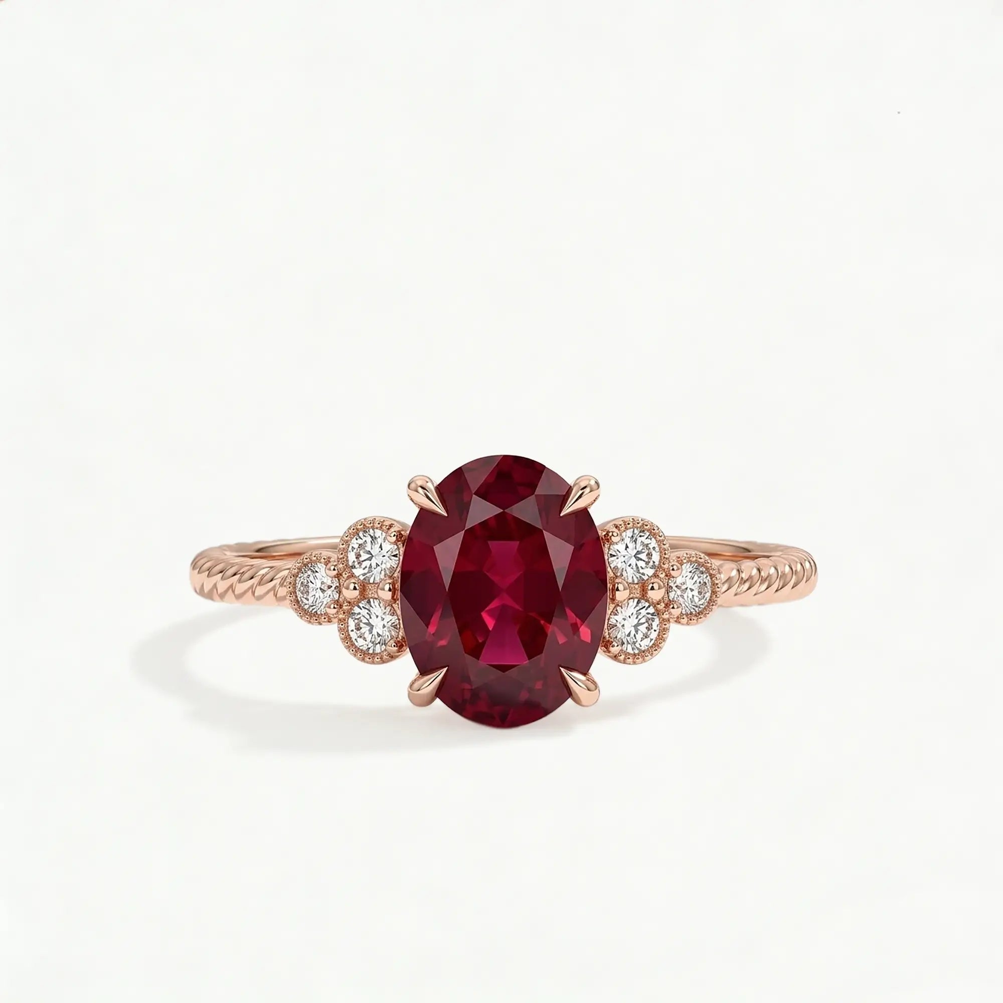 oval ruby engagement ring twisted band moissanite cluster design orleone jewelry