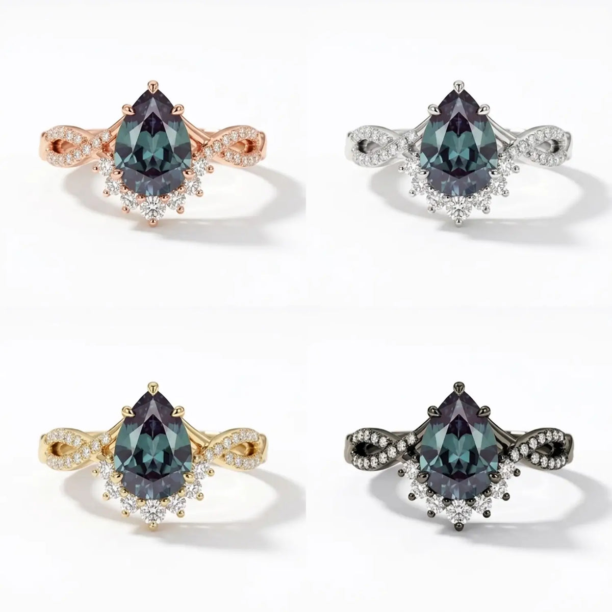 pear alexandrite ring for women elegant custom engagement ring 4 color