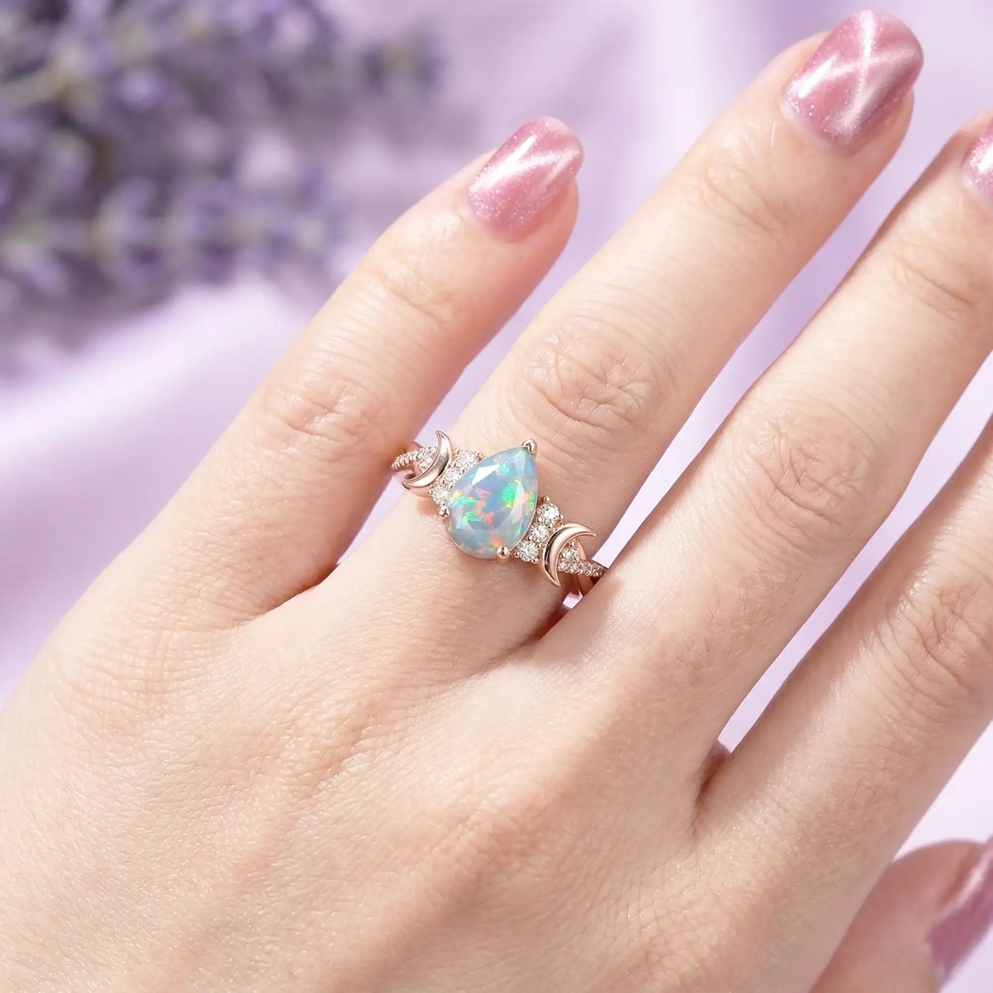 opal crescent moon ring women twisted band fine jewelry for her