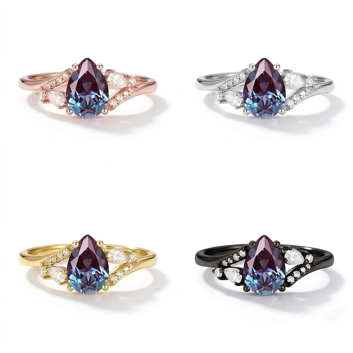 pear alexandrite rose gold black gold  white gold engagement ring
