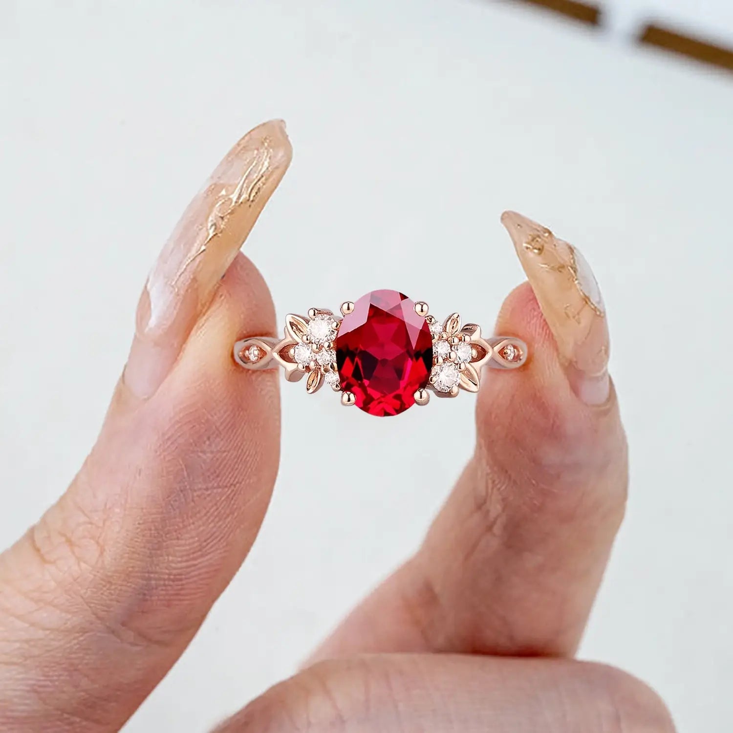 Ruby Bloom oval engagement ring in rose gold with moissanite cluster for women jewelry