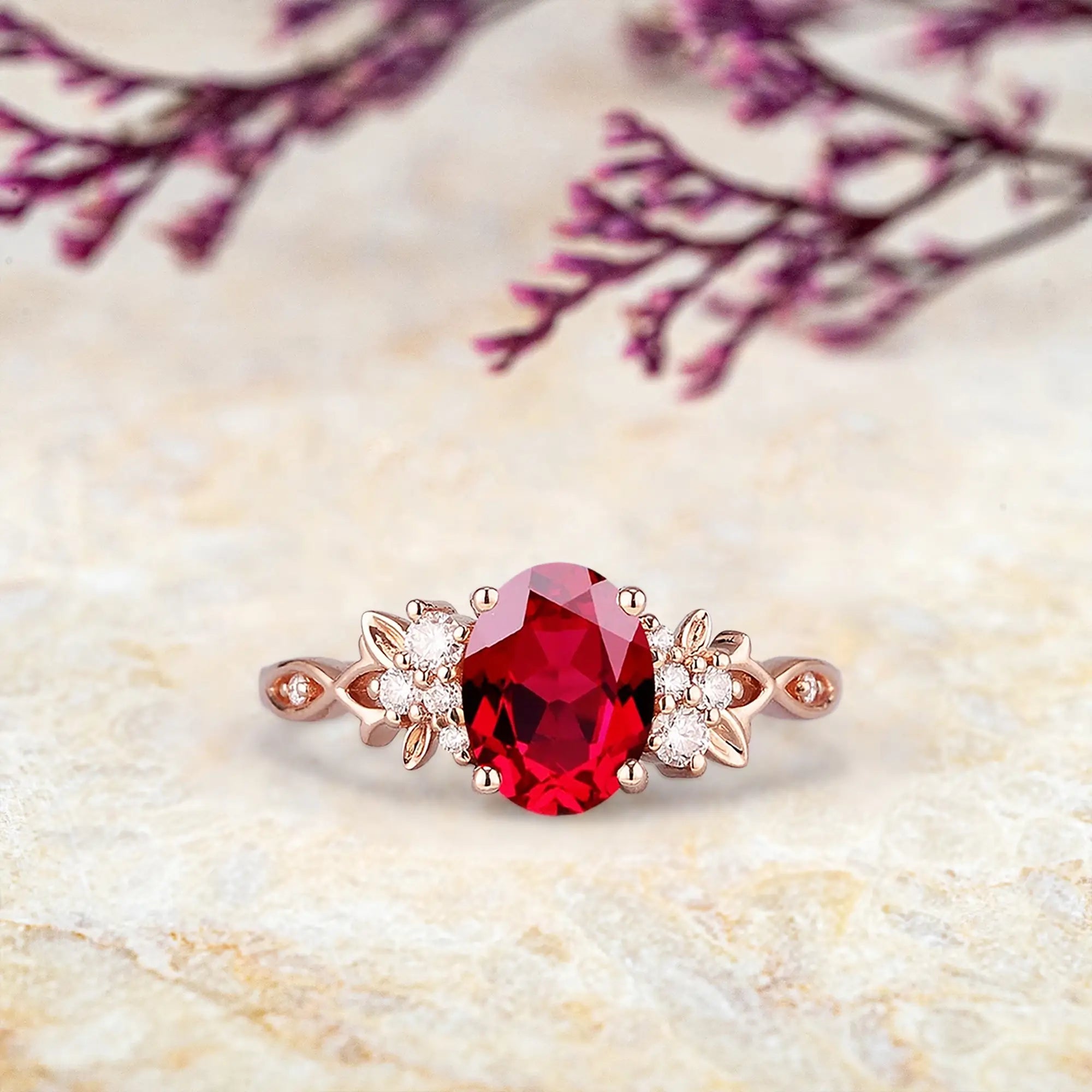 orleone | Ruby Bloom oval engagement ring in rose gold with moissanite cluster