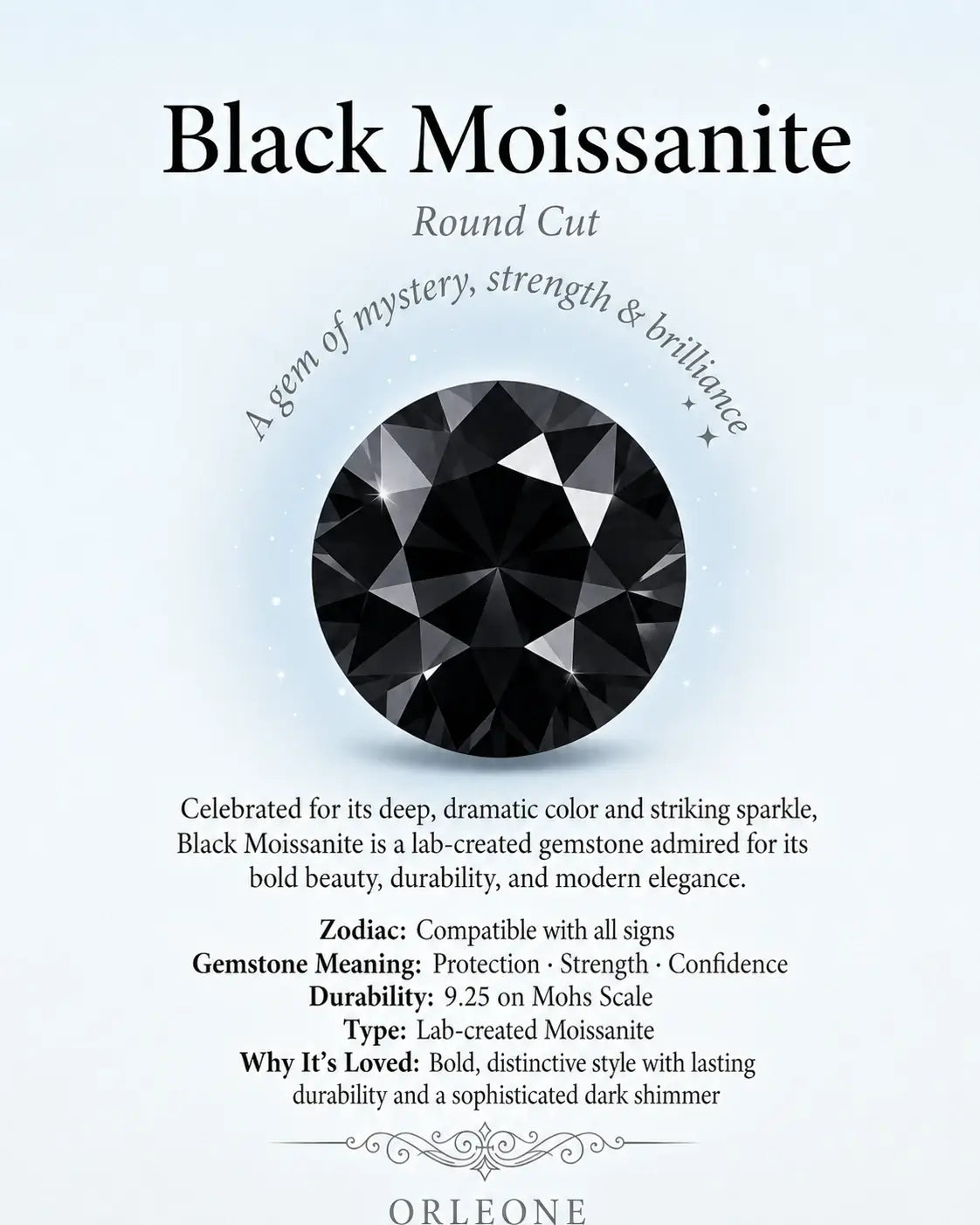 Round cut black moissanite gemstone knowledge guide orleone
