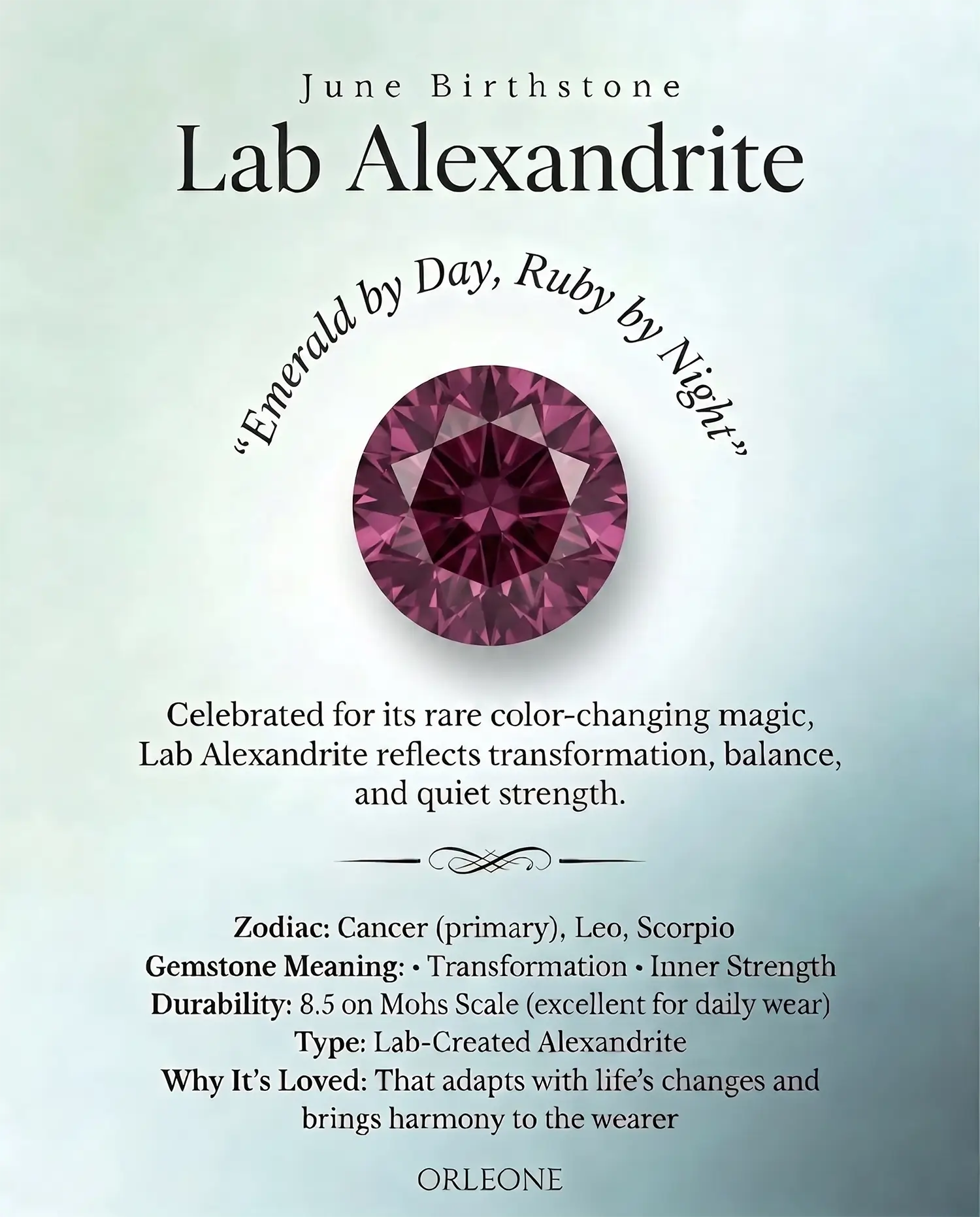 Orleone round cut lab alexandrite gemstone guide