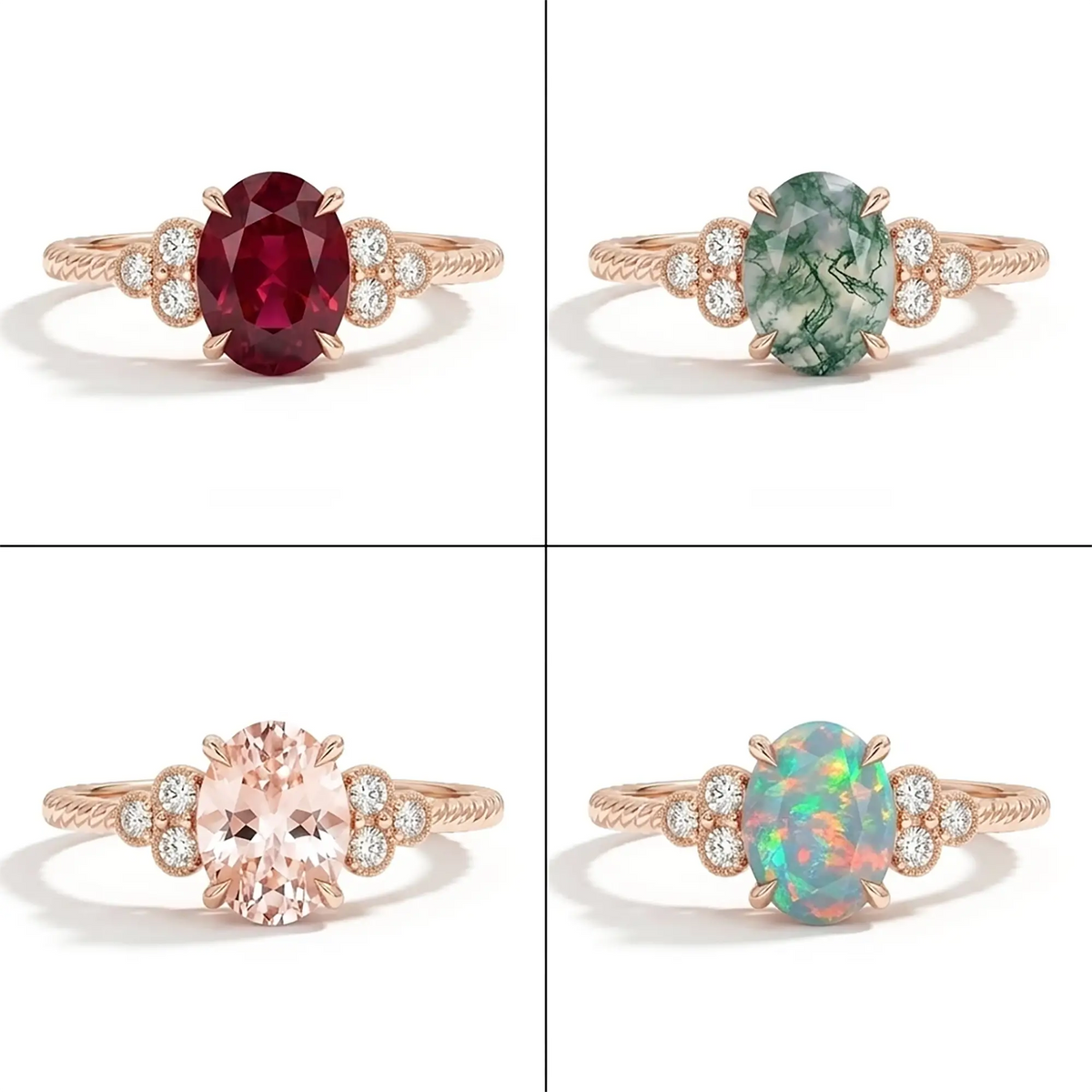 oval cut ruby ring eagle claw setting twisted rope band 4 gemstone