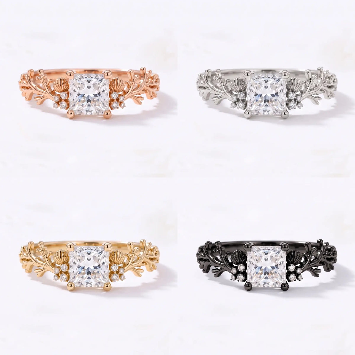 1. Artistic shell and coral cluster engagement ring for women