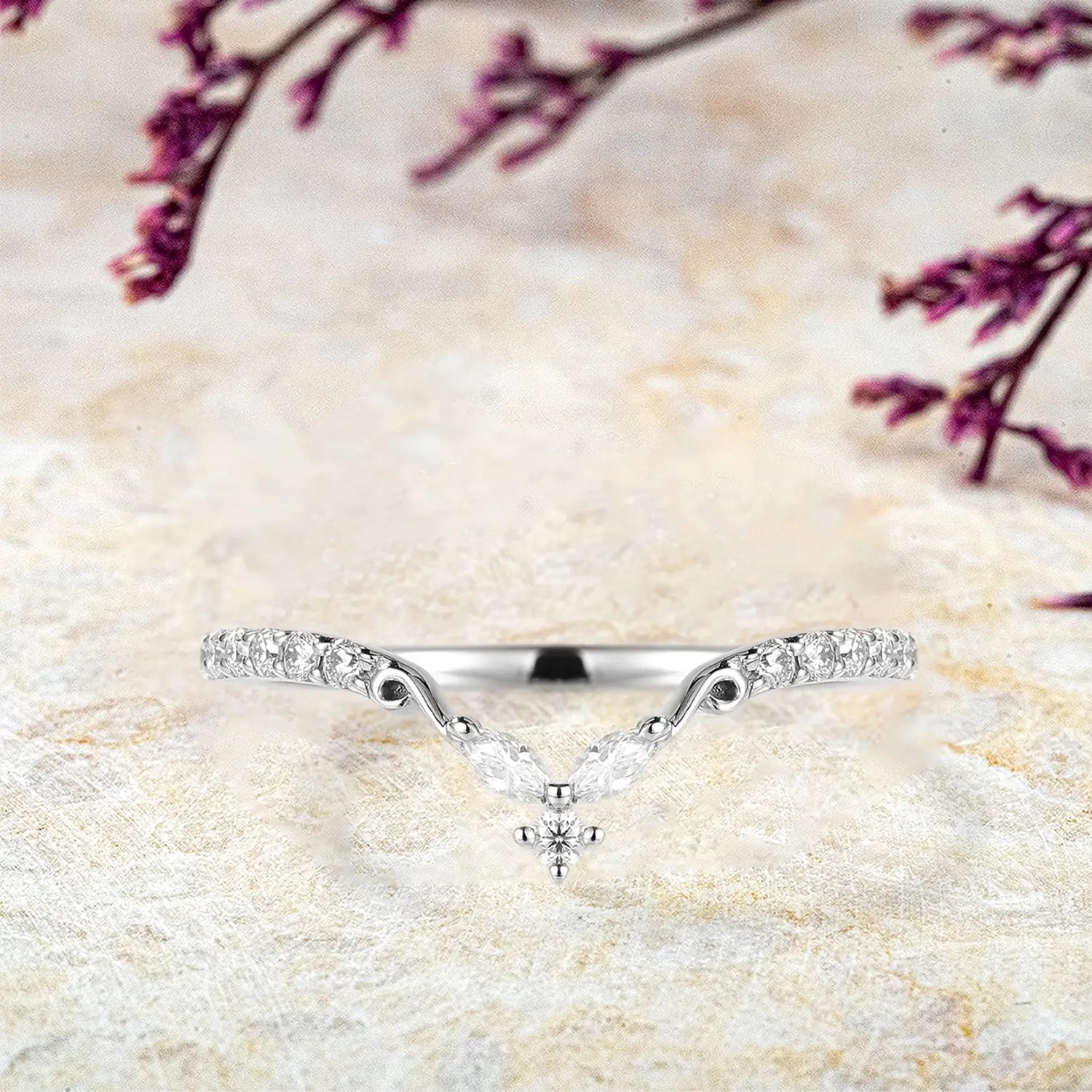 Rose Gold V-Shaped Moissanite Stackable Matching Wedding Bnad | women ring white gold