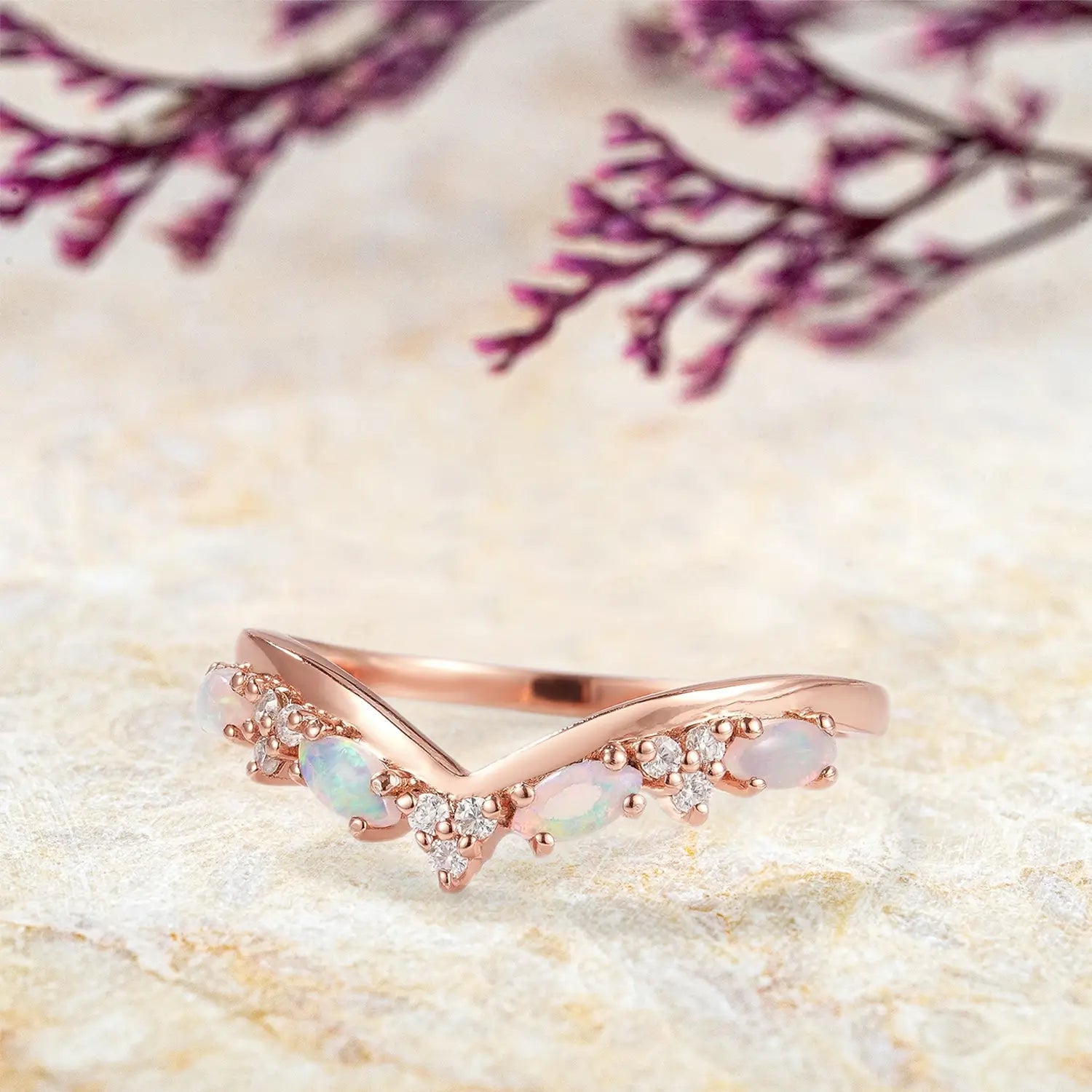 Opal Chevron Matching Stackable Wedding Band | orleone