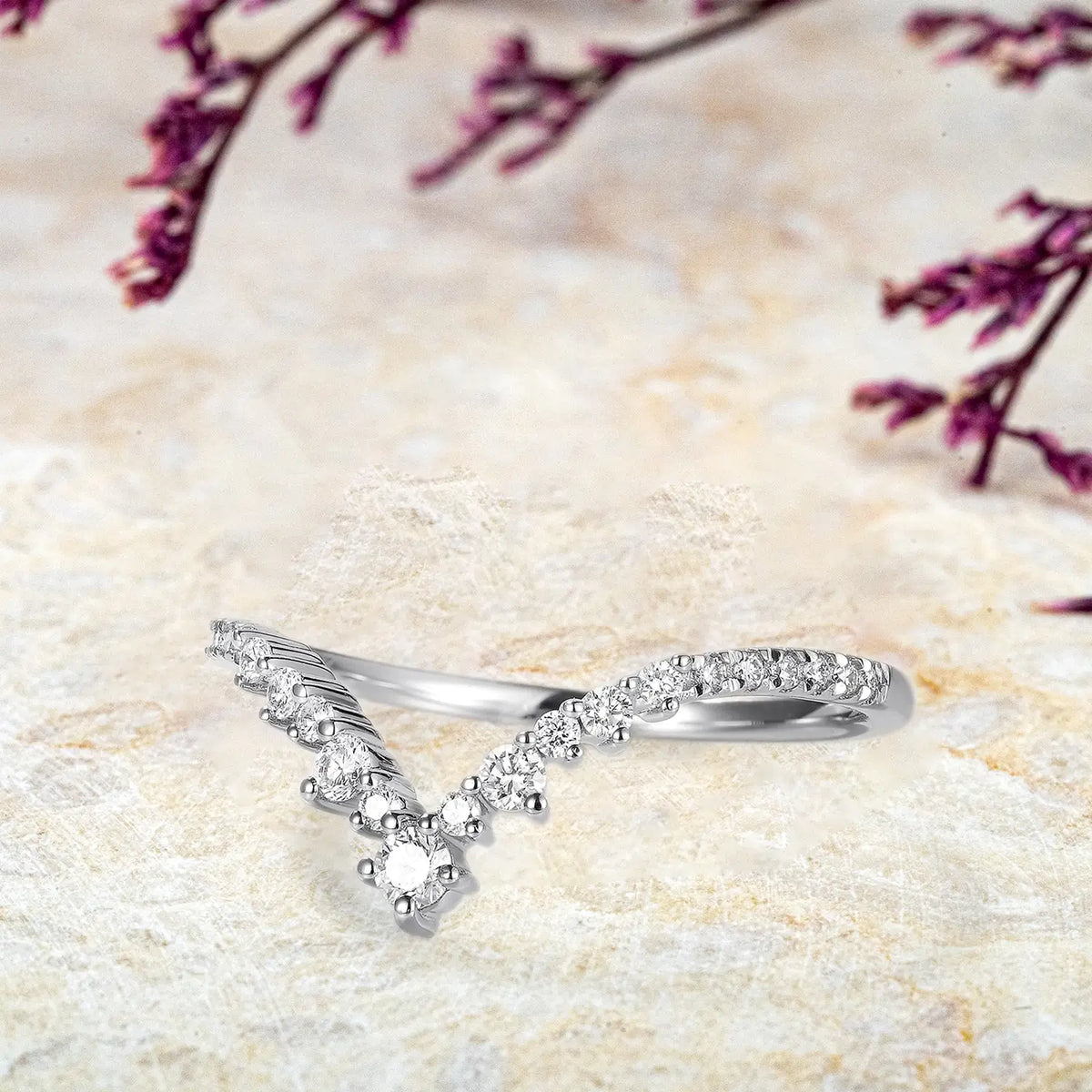 Custom 18K Rose Gold Moissanite Wedding Band - Chevron Stacking-white gold band