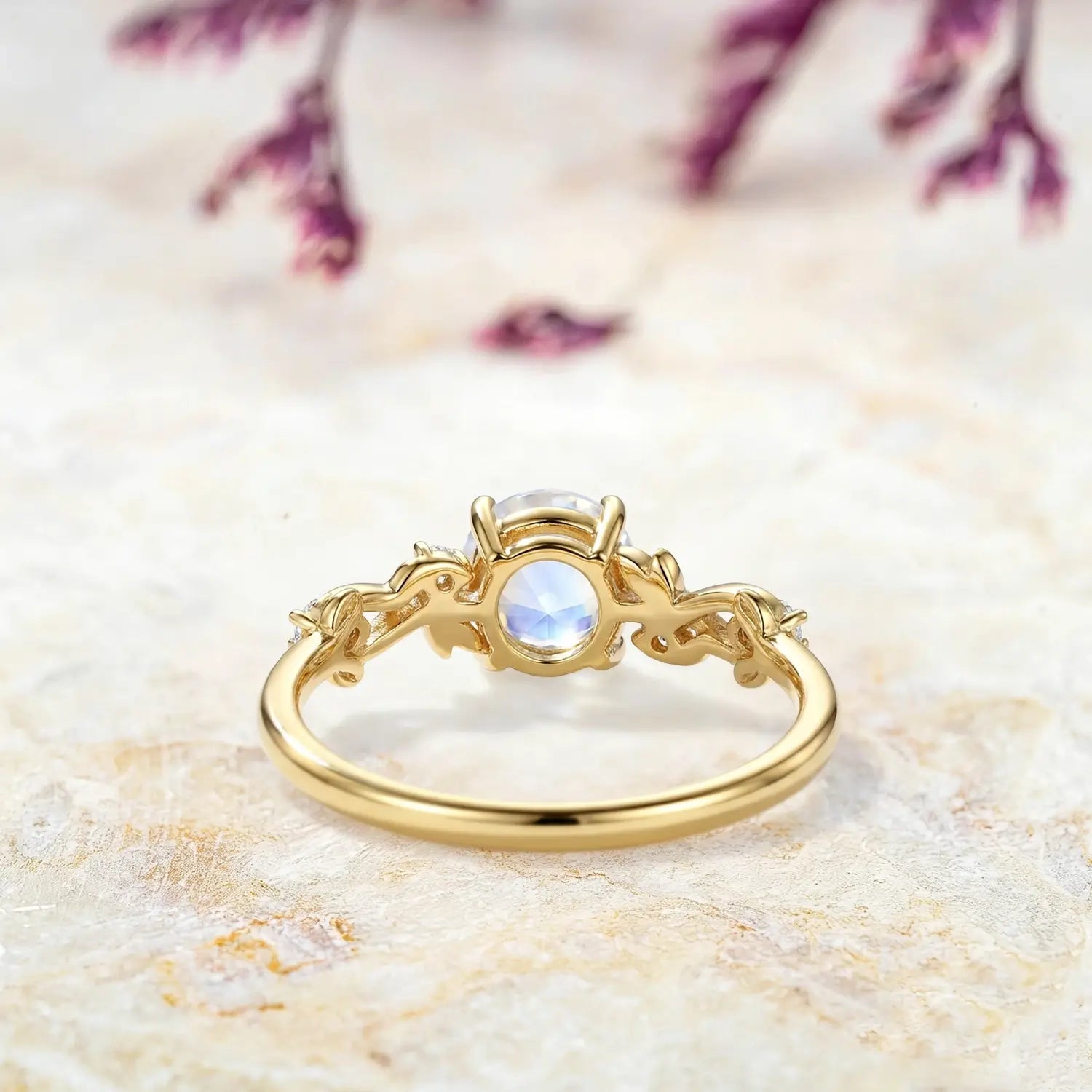 unique moonstone leaf ring round center stone nature inspired engagement ring for women
