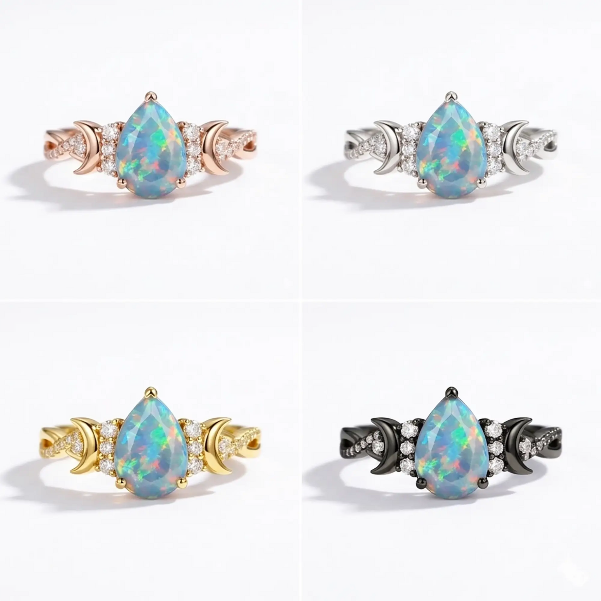 Pear Opal Engagement Ring Crescent Moon Twisted Pavé Band 4 materia color
