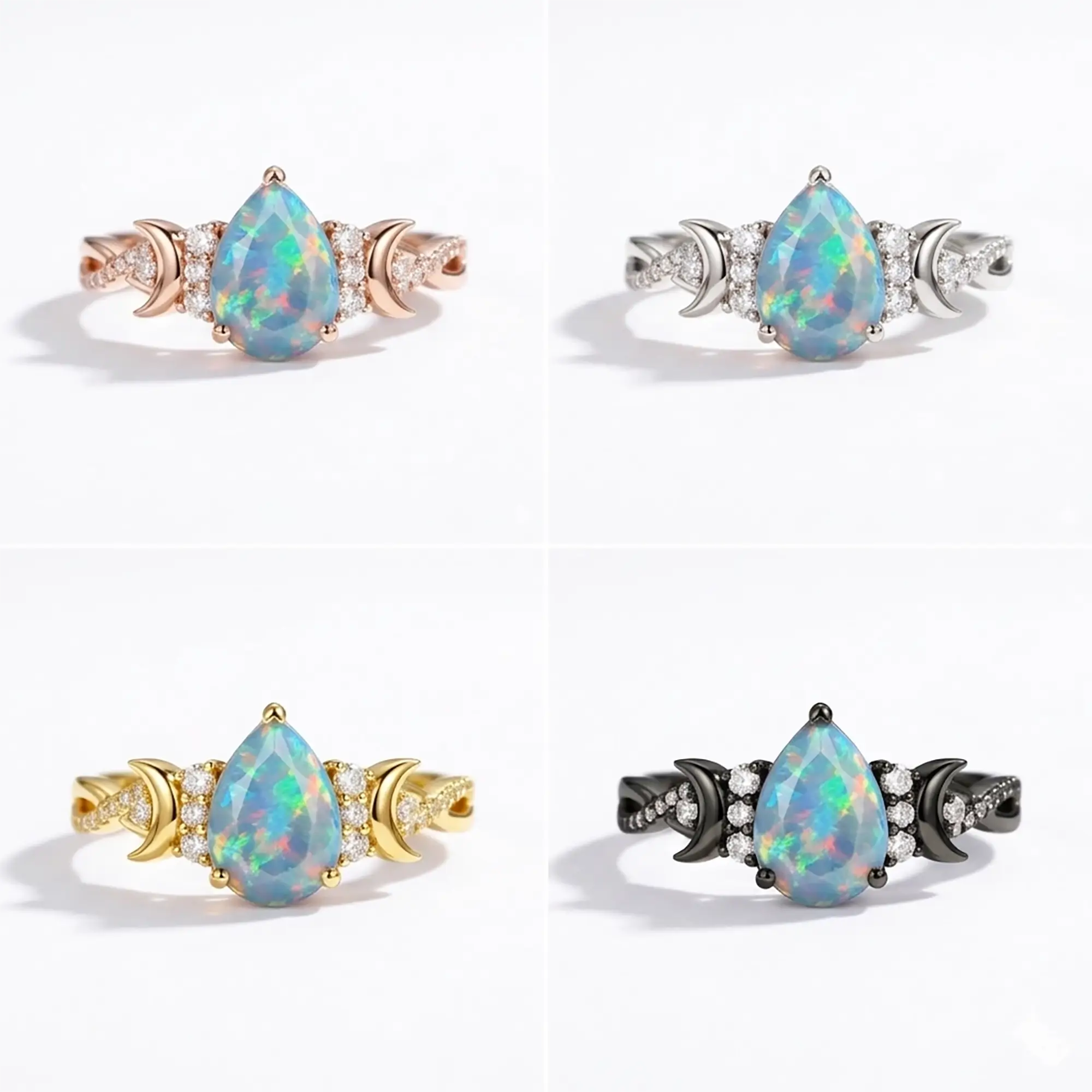 Pear Opal Engagement Ring Crescent Moon Twisted Pavé Band 4 materia color