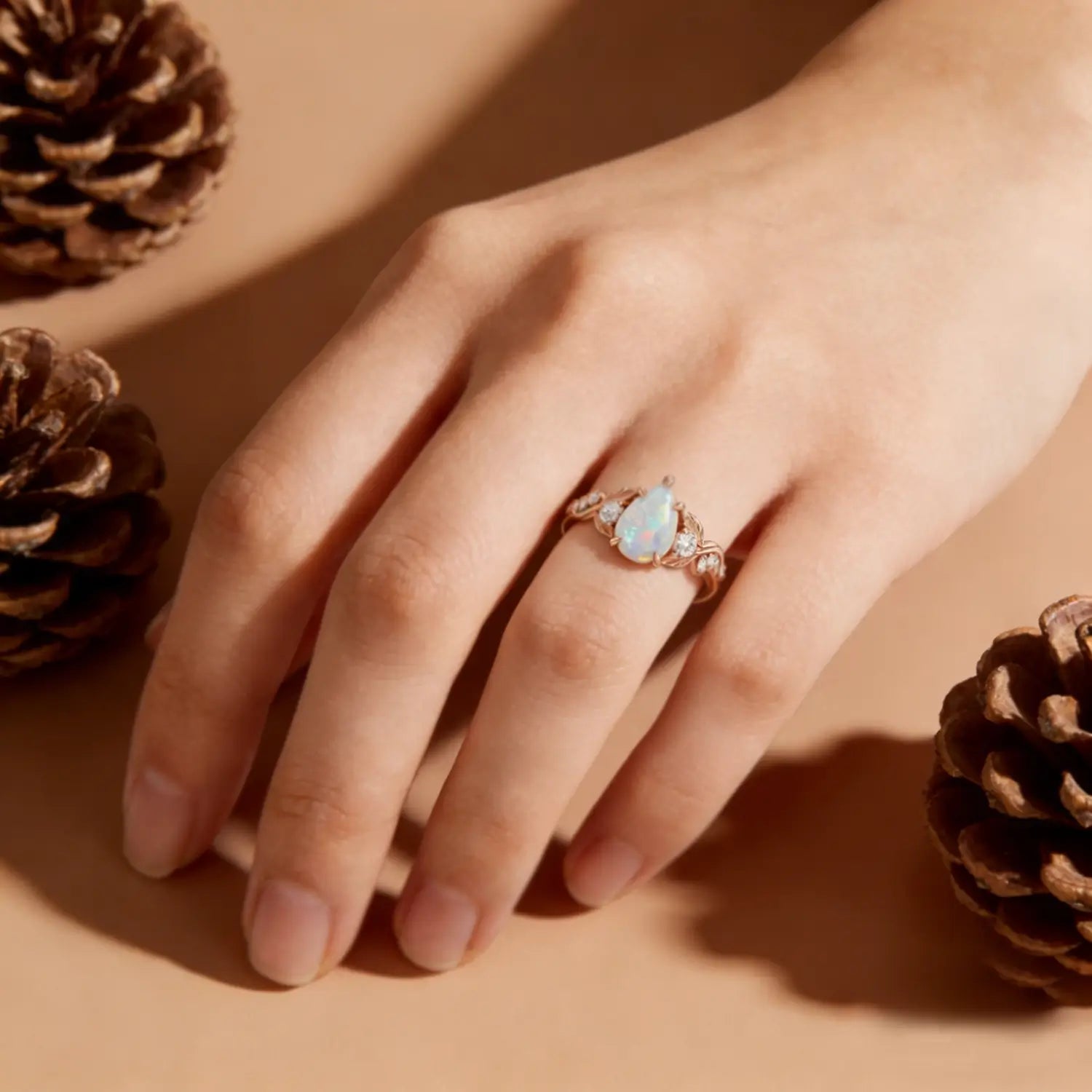 nature inspired opal ring for women handmade leaf engagement ring for women gift