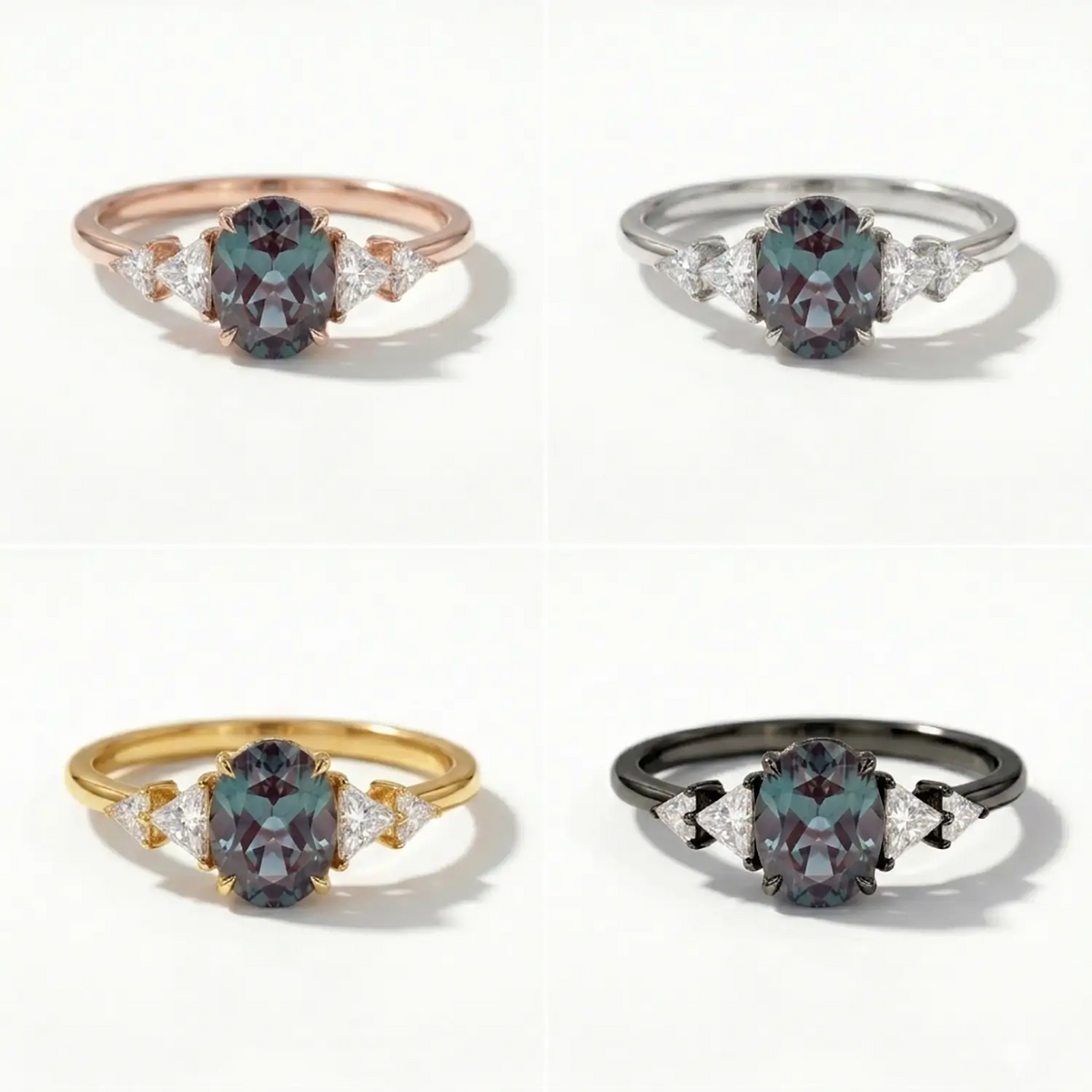 Oval Alexandrite Five Stone Engagement Ring Modern Art - Vaelith