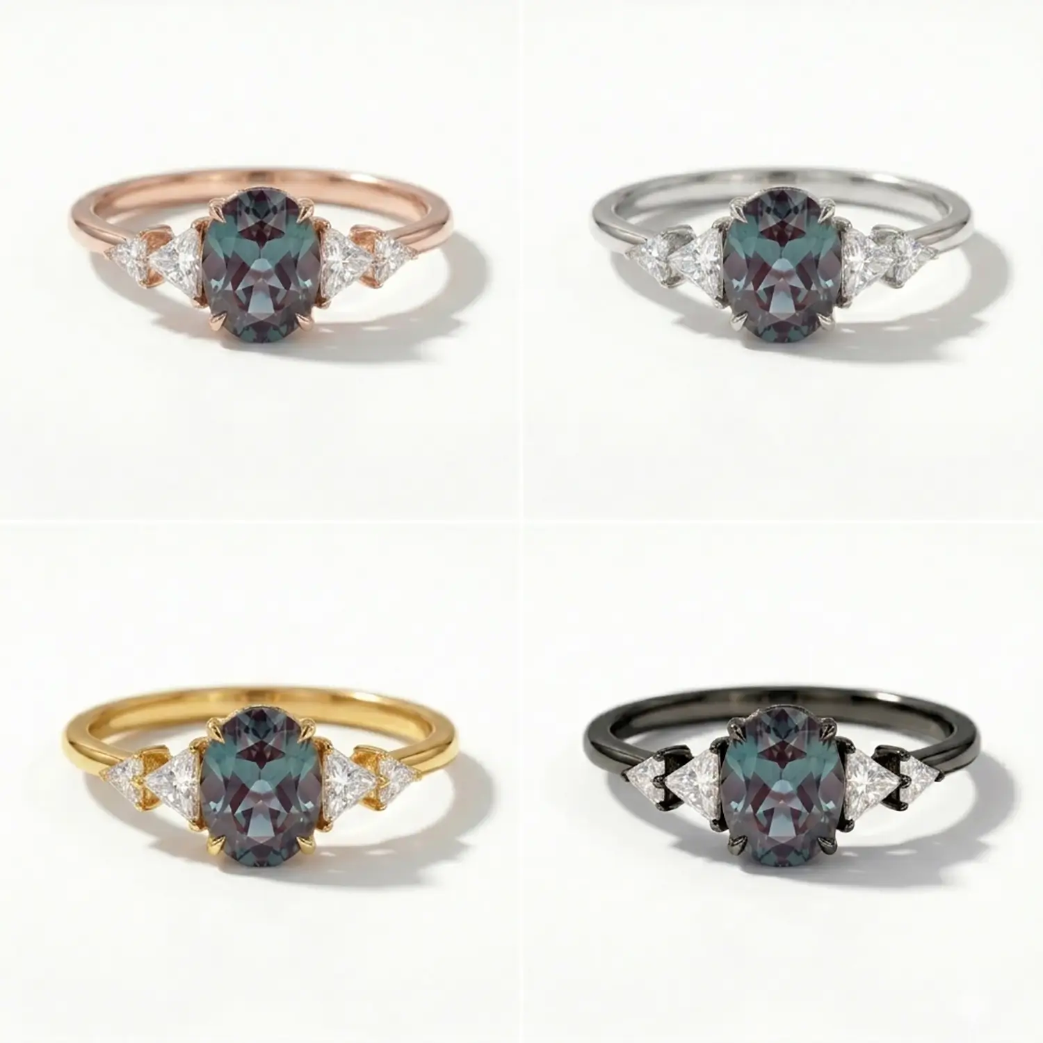Oval Alexandrite Five Stone Engagement Ring Modern Art - Vaelith
