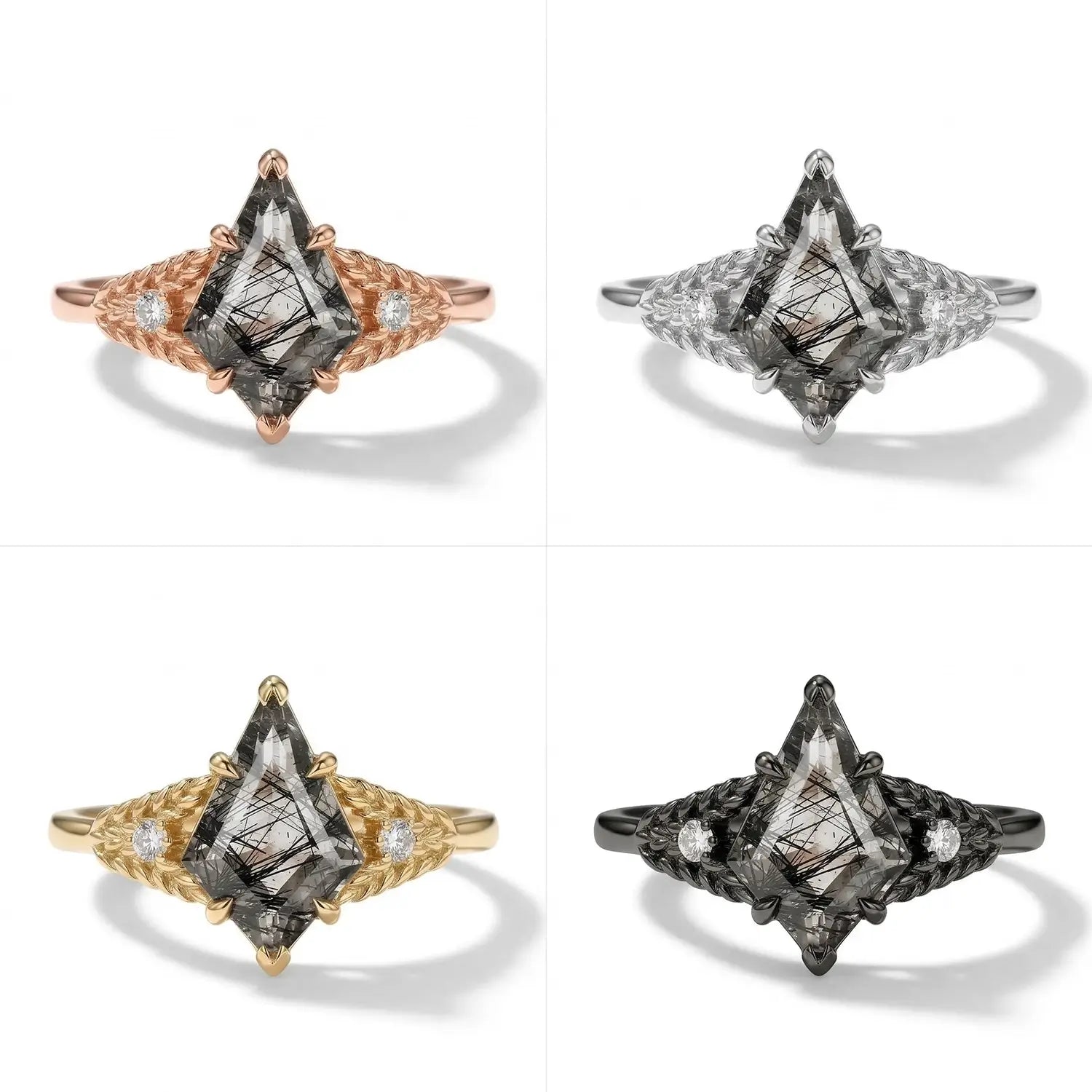 alternative engagement ring rutilated quartz wheat design gold ring - 4 Material