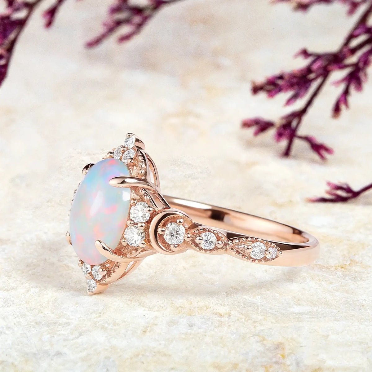 rose gold 14k engagement ring natural white opal